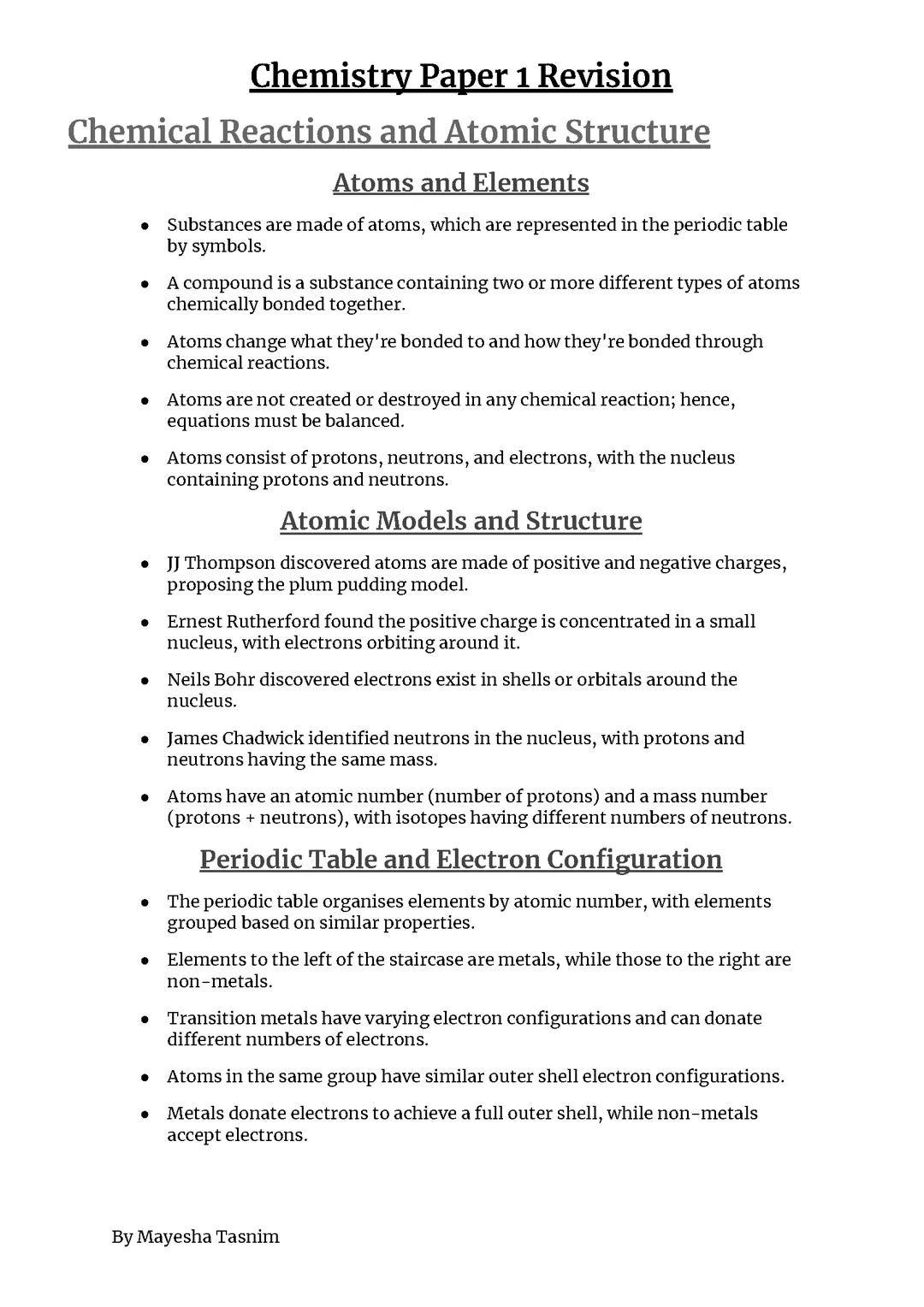 Chemistry GCSE Paper 1 Short Revision