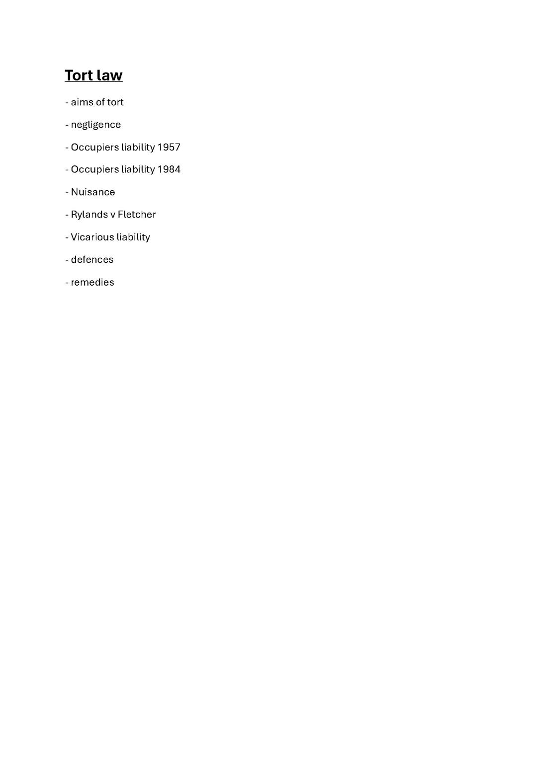 A-level tort law overview (OCR)