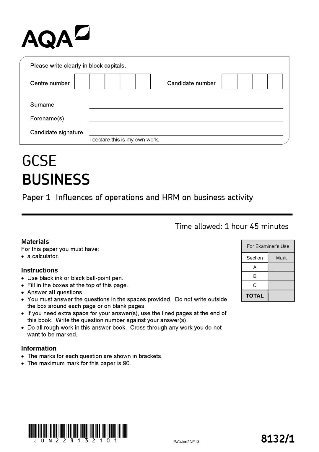 Gcse business aqa paper 1
