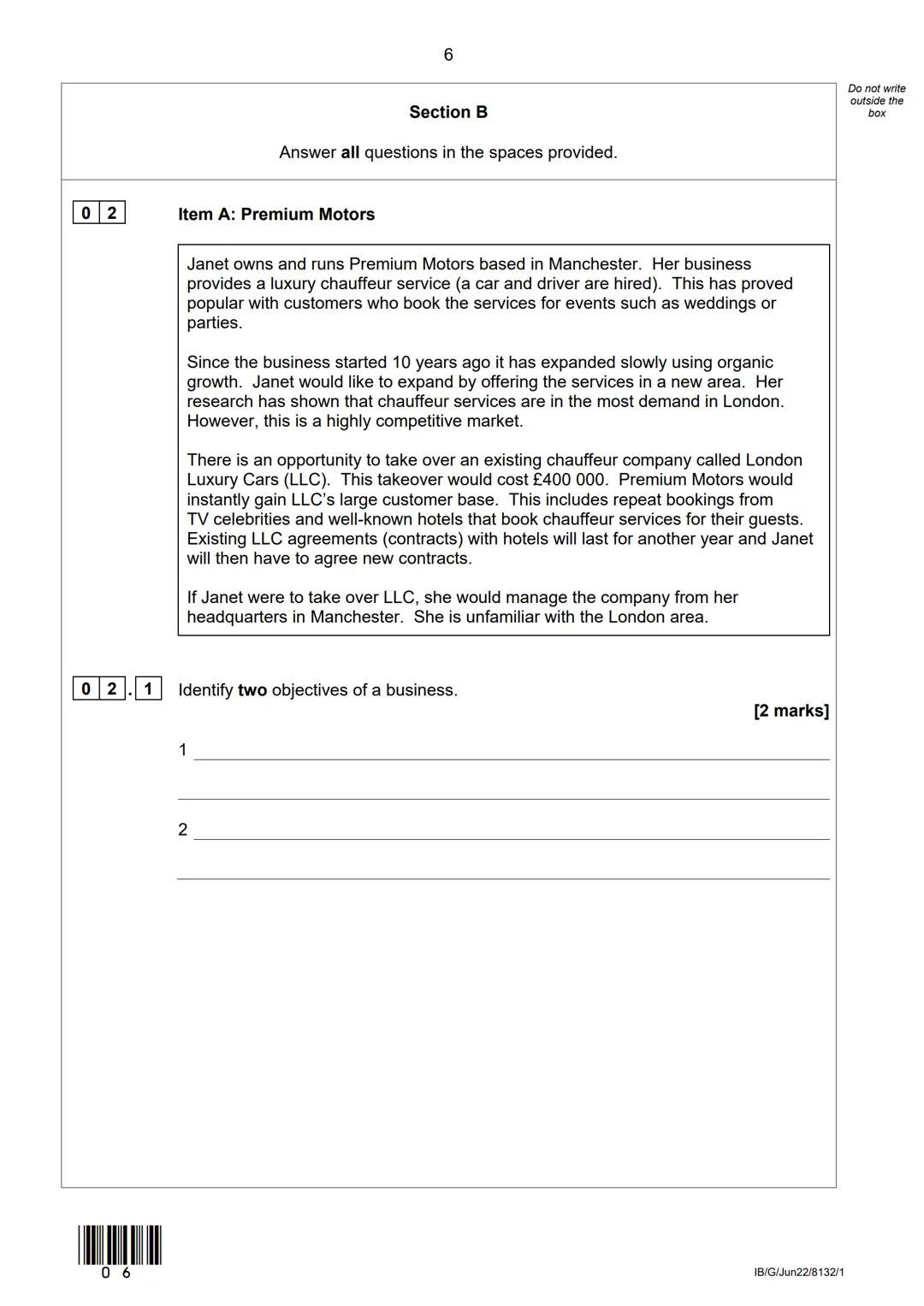 AQA
Please write clearly in block capitals.
Centre number
Surname
Forename(s)
Candidate signature
I declare this is my own work.
Candidate n