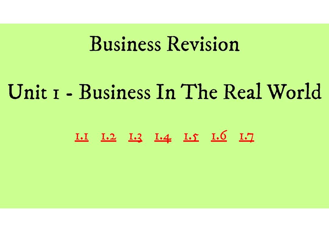 Business Unit 1 - Business In The Real World