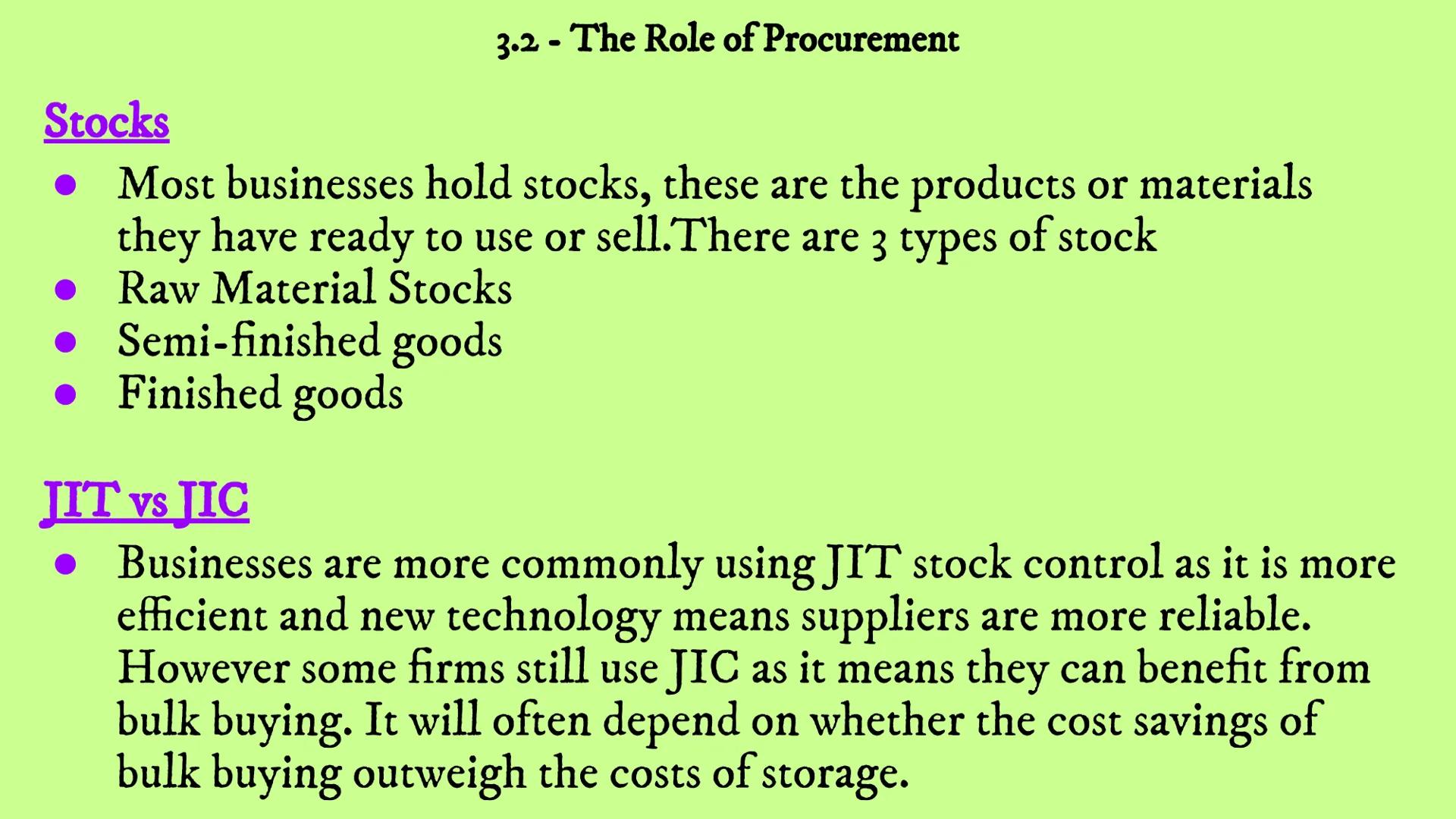 Business Revision
Unit 3 - Business Operations
3.1 3.2 3.3 3.4 3.1 Production Processes
- 3.1 - Production Processes
• Production - the proc