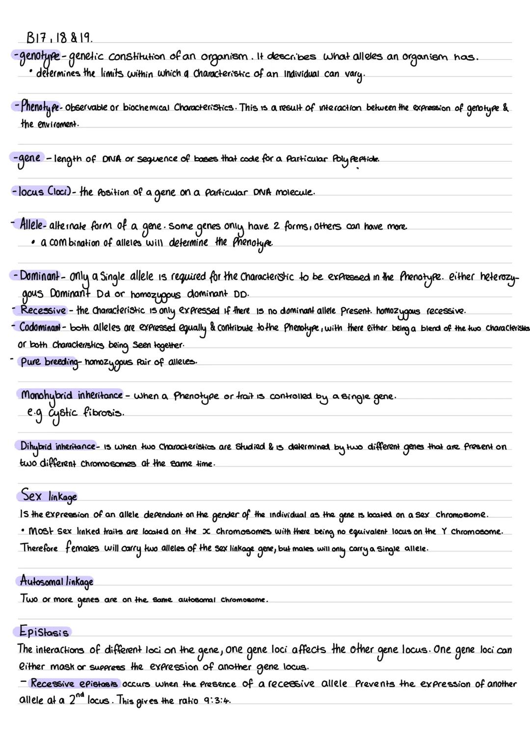 B17, 18 &19.
-genotype-genetic constitution of an organism. It describes what alleles an organism has.
•determines the limits within which