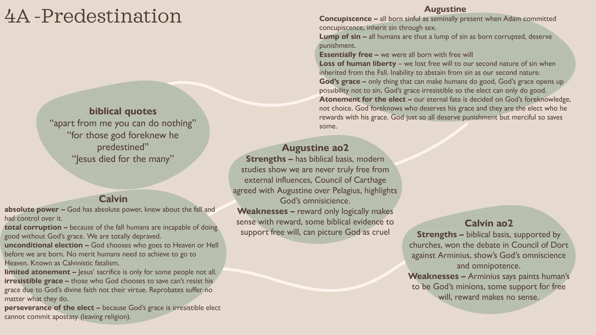 Ethics 4
WJEC 4A -Predestination
Augustine
Concupiscence - all born sinful as seminally present when Adam committed
concupiscence, inherit s