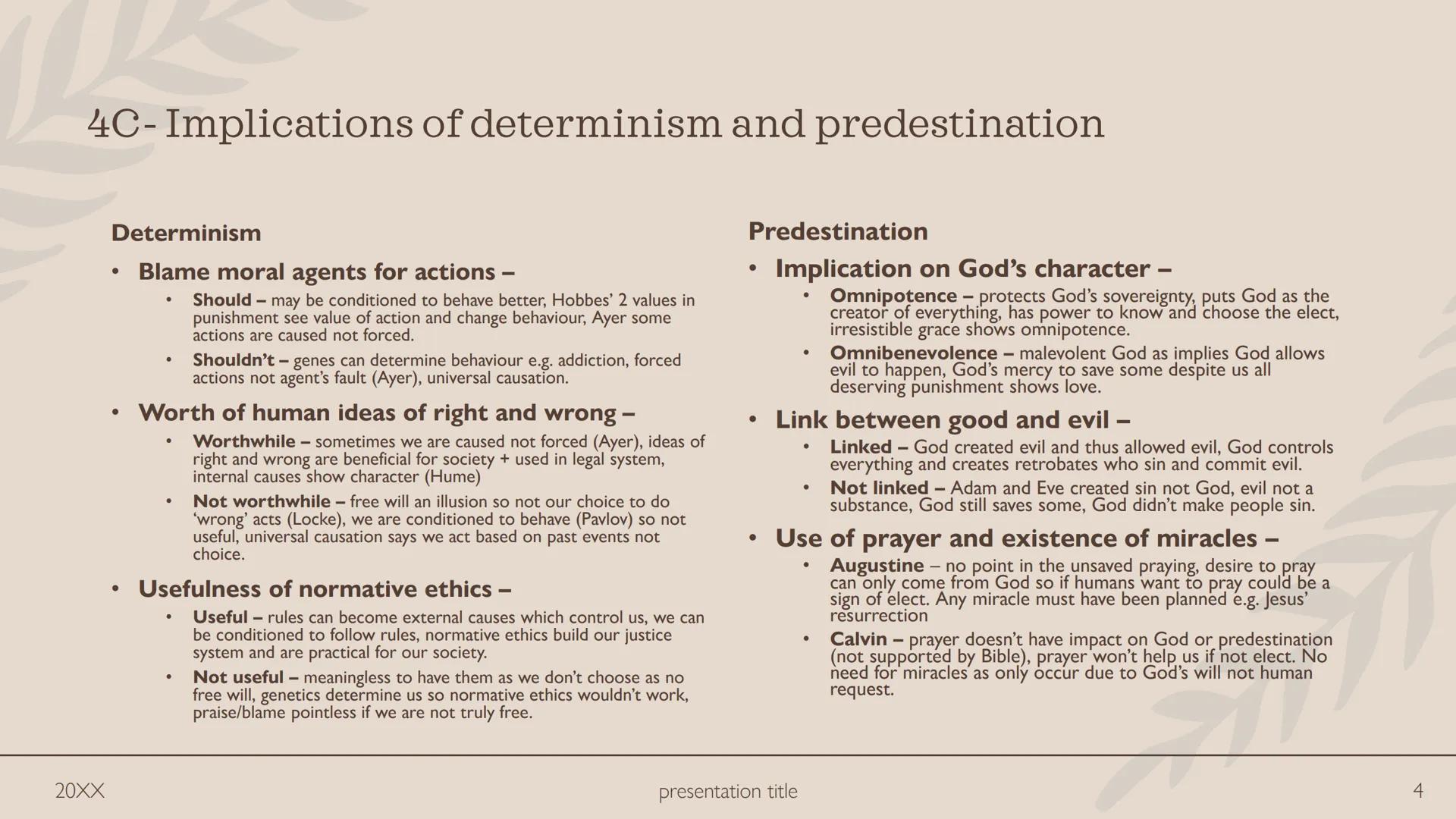 Ethics 4
WJEC 4A -Predestination
Augustine
Concupiscence - all born sinful as seminally present when Adam committed
concupiscence, inherit s