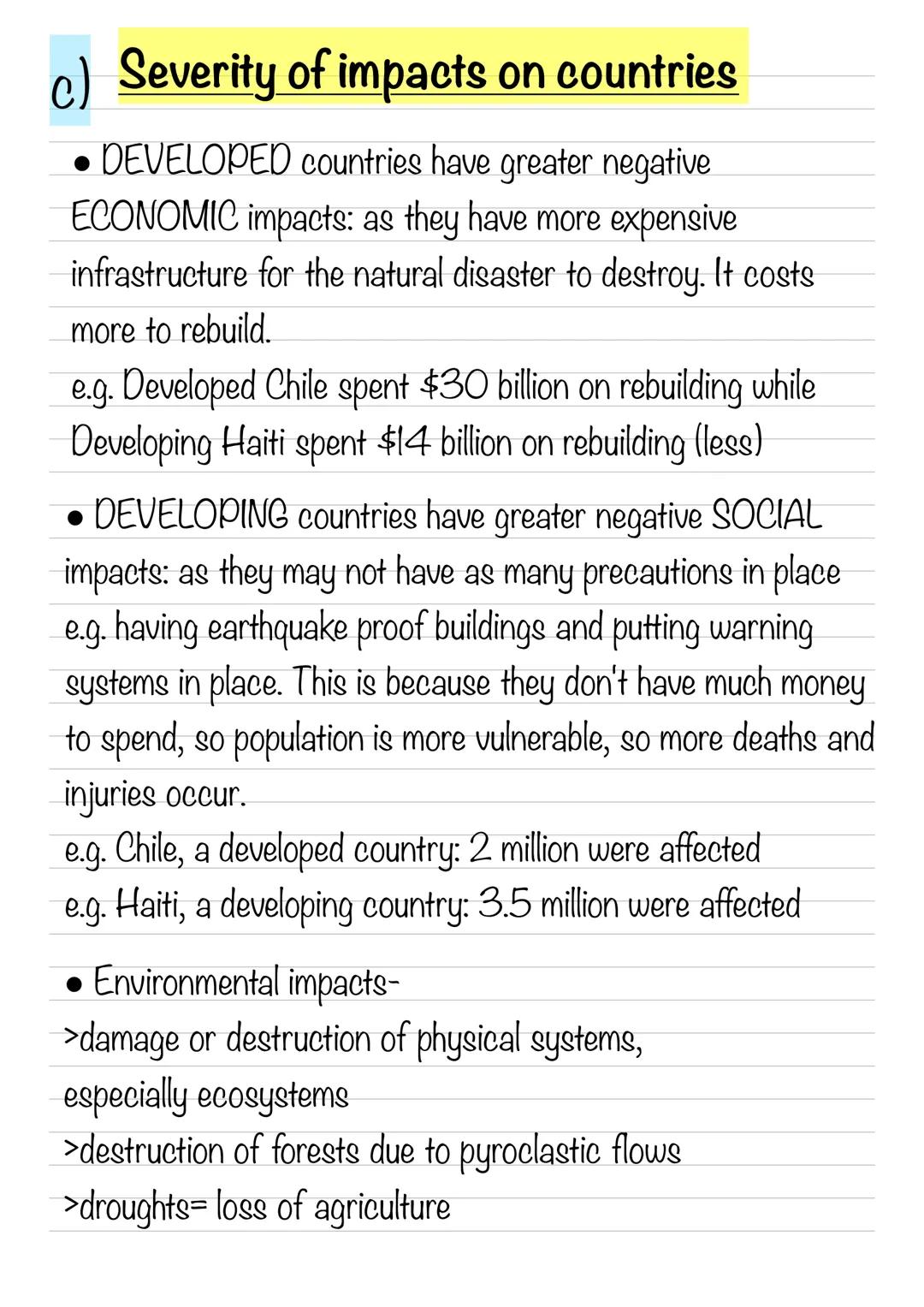 a) Measurements of magnitude and intensity
of tectonic hazards:
Mercalli:
Measures the experienced impacts of an earthquake. It is a
relati