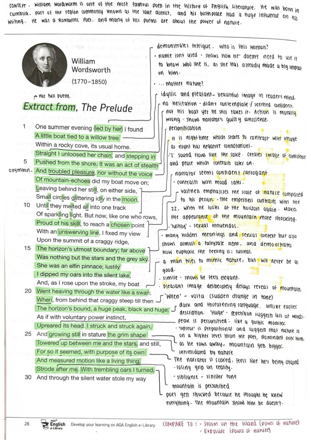 The Prelude Annotations: AQA Anthology detailed notes
