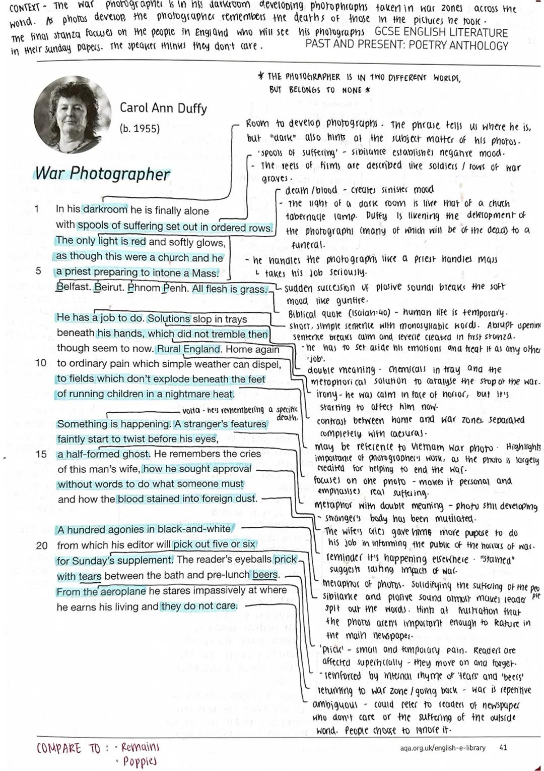 War Photographer Annotations: AQA Anthology detailed notes