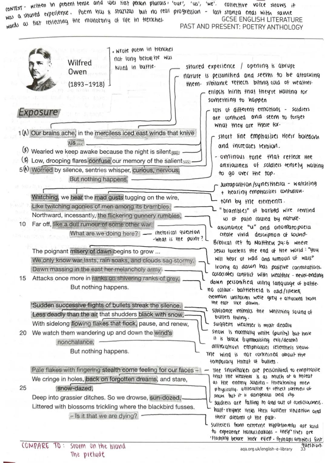 Exposure Annotations: AQA Anthology detailed notes