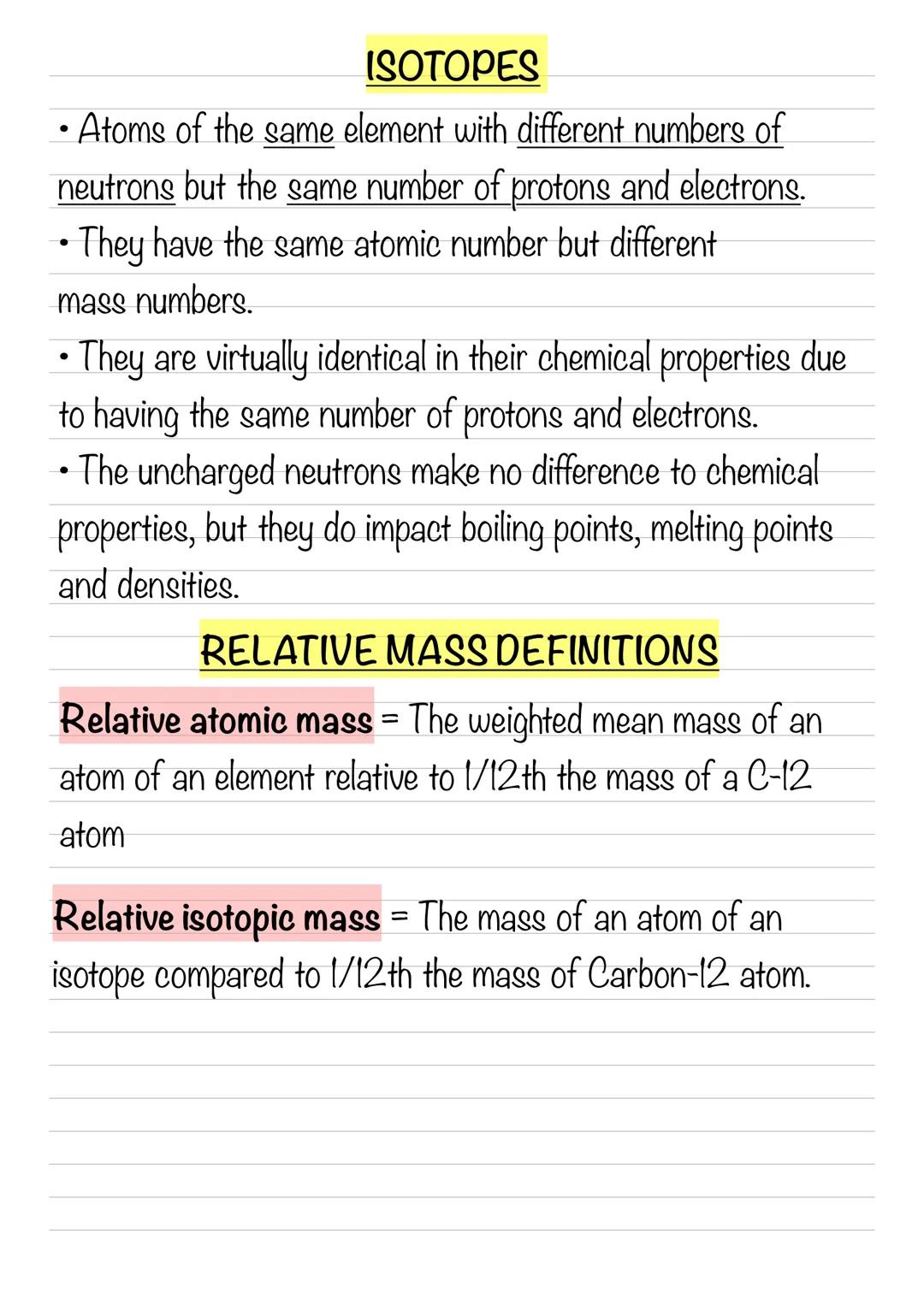 ATOMIC STRUCTURE
relative mass
relative charge
proton
neutron
electron
1
1
1/1836
+1
0
-1
Atomic number= number of protons in the nucleus.
M