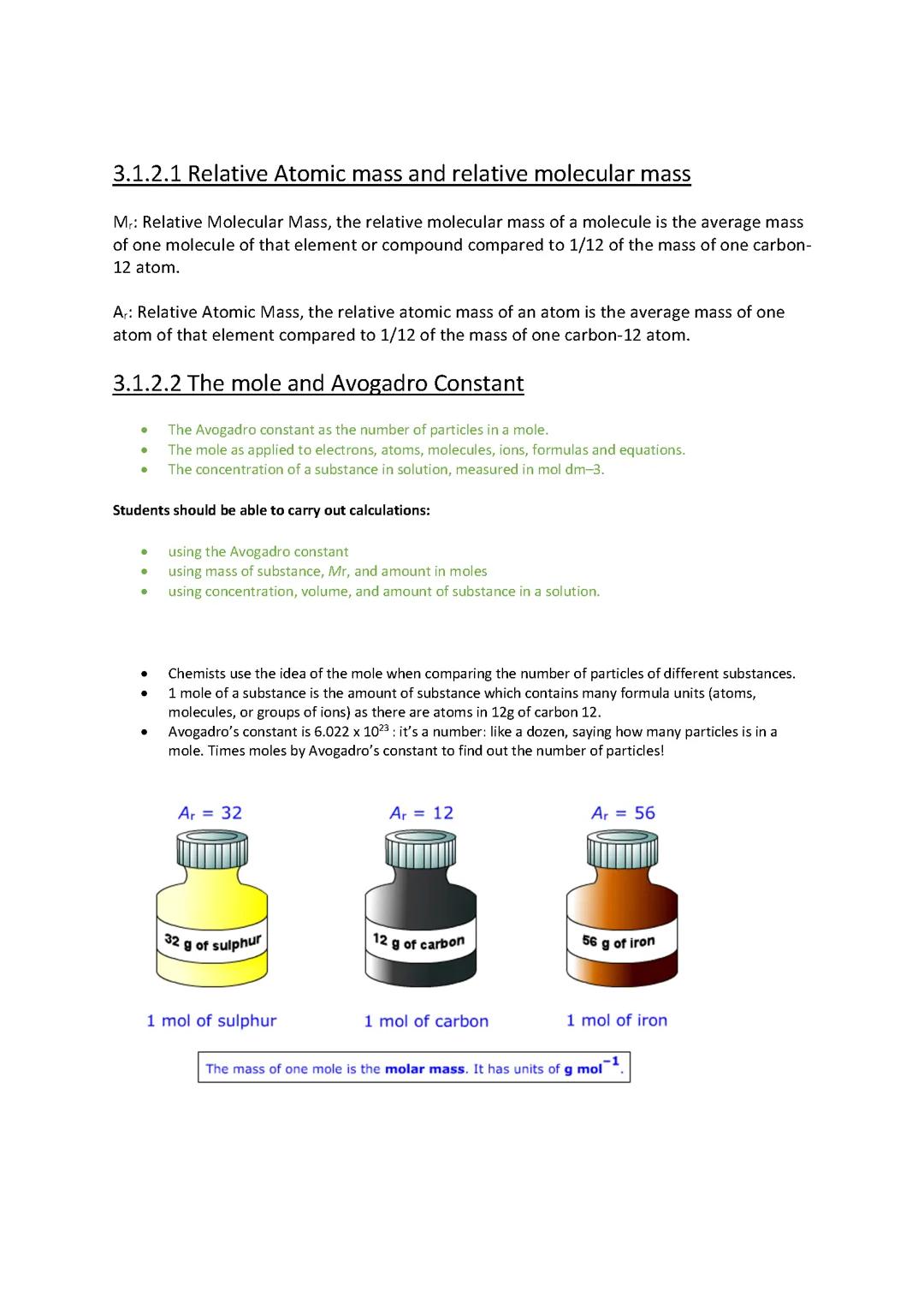 AQA Alevel Chemistry 1.2 Amount of Substance