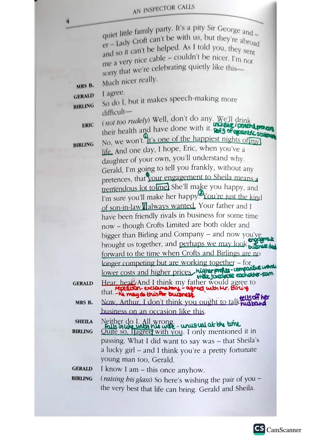 CHARACTERS
ARTHUR BIRLING
SYBIL BIRLING his wife
SHEILA BIRLING his daughter
ERIC BIRLING his son
AEDNA the maid
GERALD CROFT
*INSPECTOR GOO