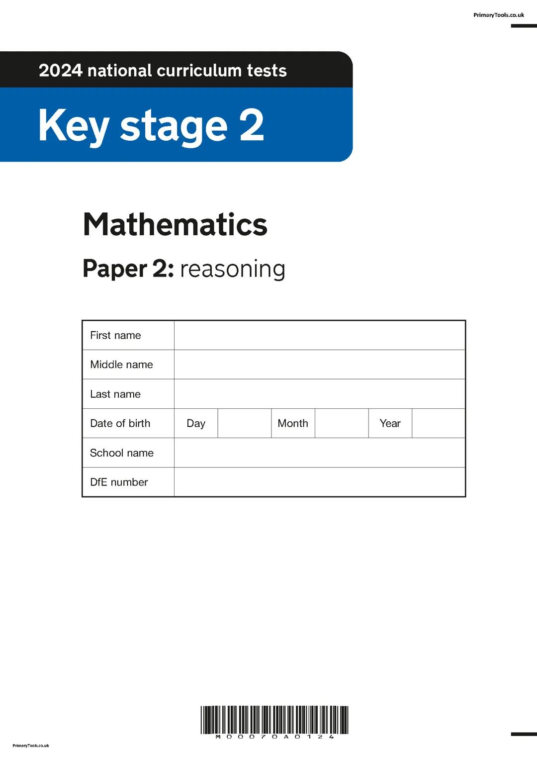 Year 6 SATS paper: Reasoning