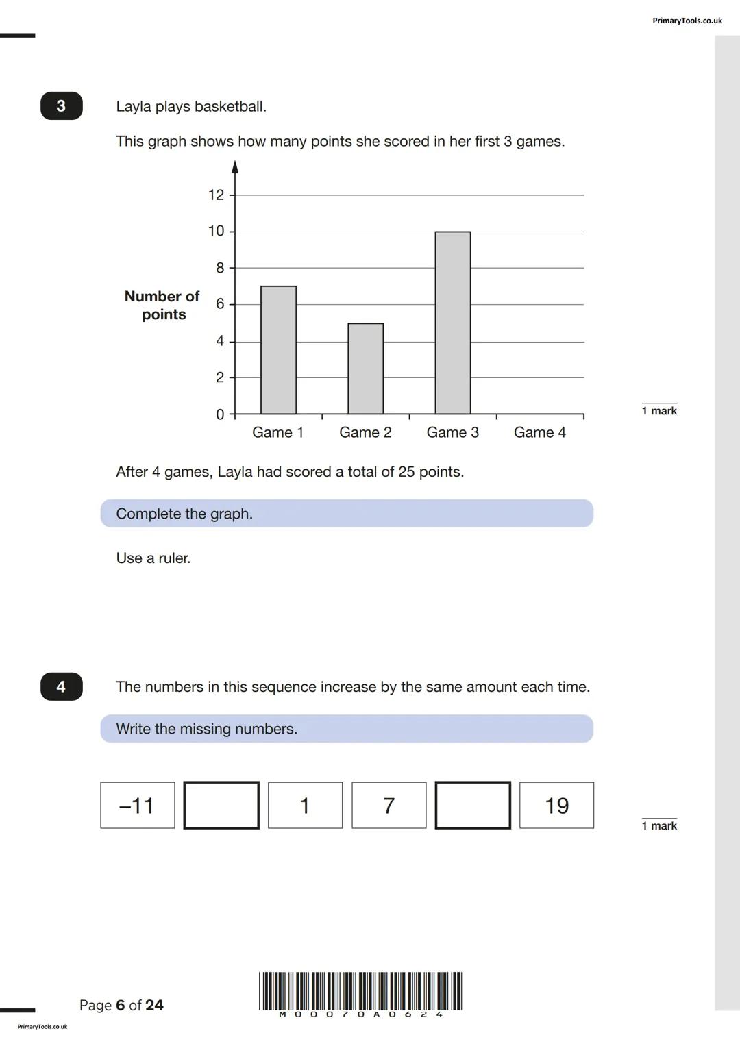 2024 national curriculum tests
Key stage 2
Mathematics
Paper 2: reasoning
First name
Middle name
Last name
Date of birth
Day
Month
Year
Scho