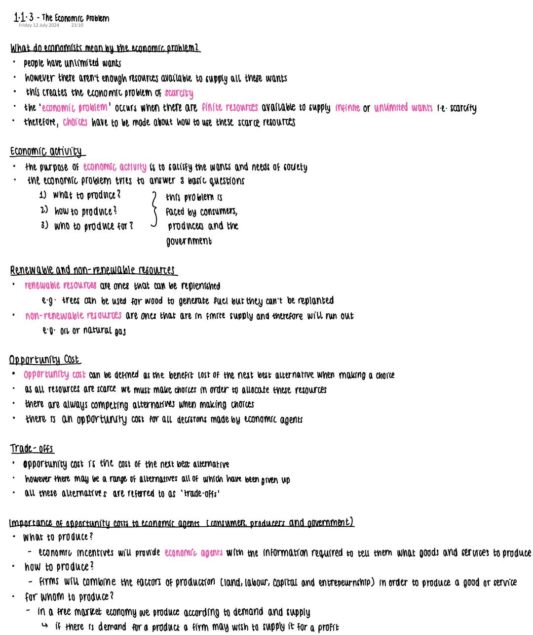 Edexcel Economic Problem Notes (1.1.2)