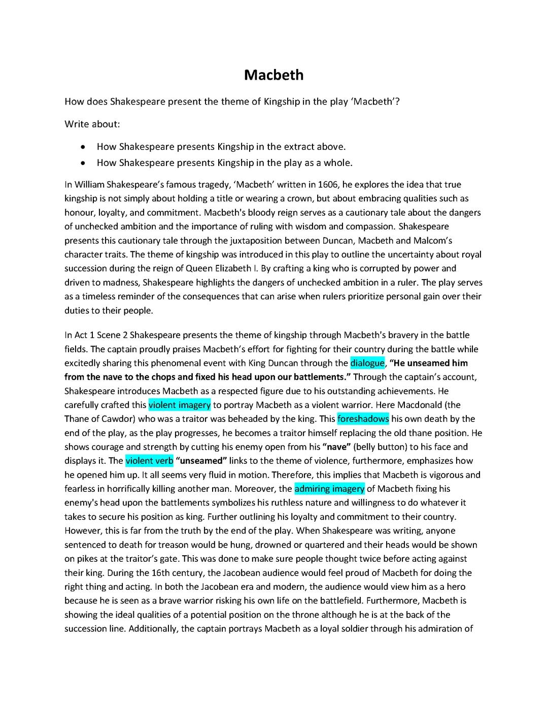 How does Shakespeare present the theme of Kingship in the play ‘Macbeth’?