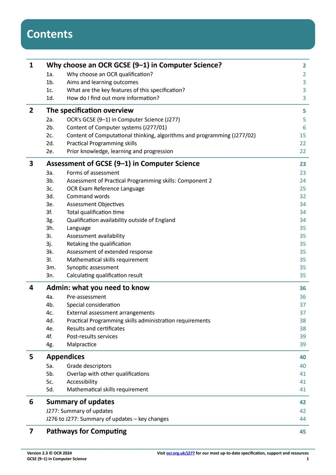 Qualification
Accredited
OCR
Oxford Cambridge and RSA
GCSE (9-1)
Specification
COMPUTER
SCIENCE
J277
For first assessment in 2022
X
2214
R23