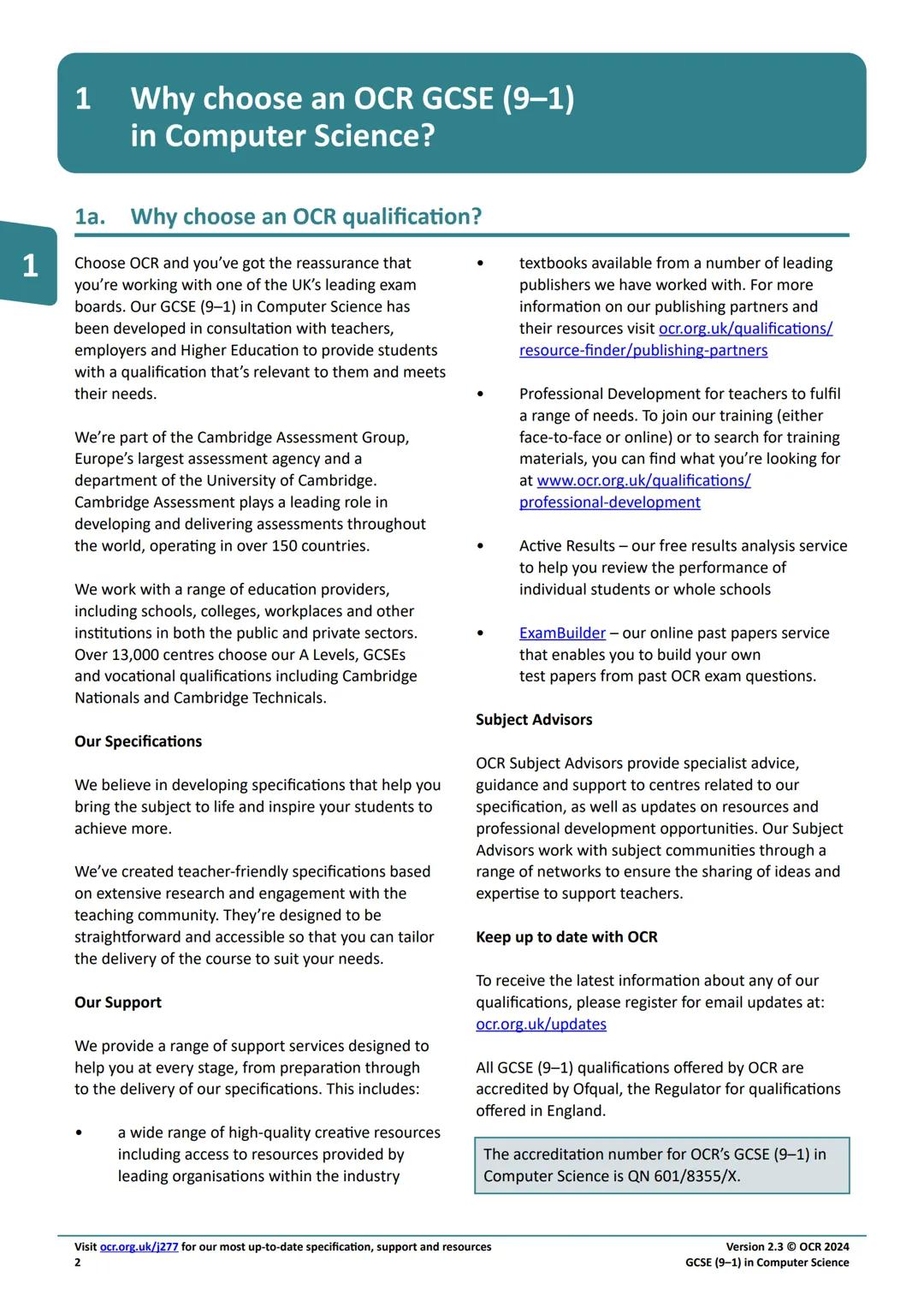 Qualification
Accredited
OCR
Oxford Cambridge and RSA
GCSE (9-1)
Specification
COMPUTER
SCIENCE
J277
For first assessment in 2022
X
2214
R23