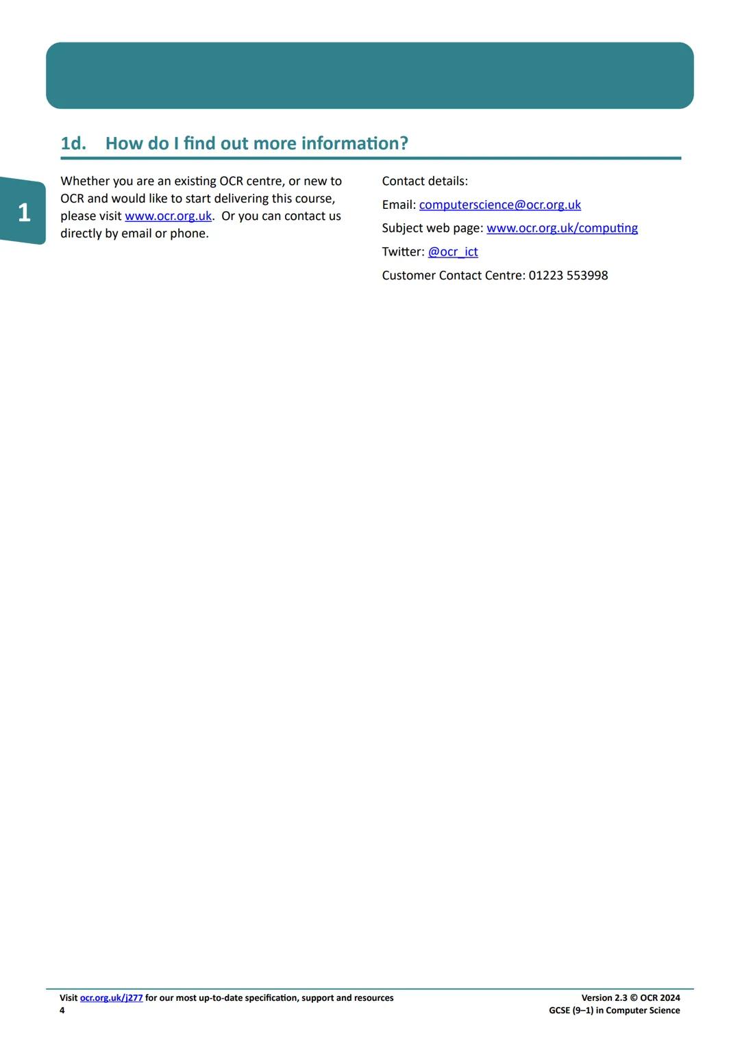 Qualification
Accredited
OCR
Oxford Cambridge and RSA
GCSE (9-1)
Specification
COMPUTER
SCIENCE
J277
For first assessment in 2022
X
2214
R23