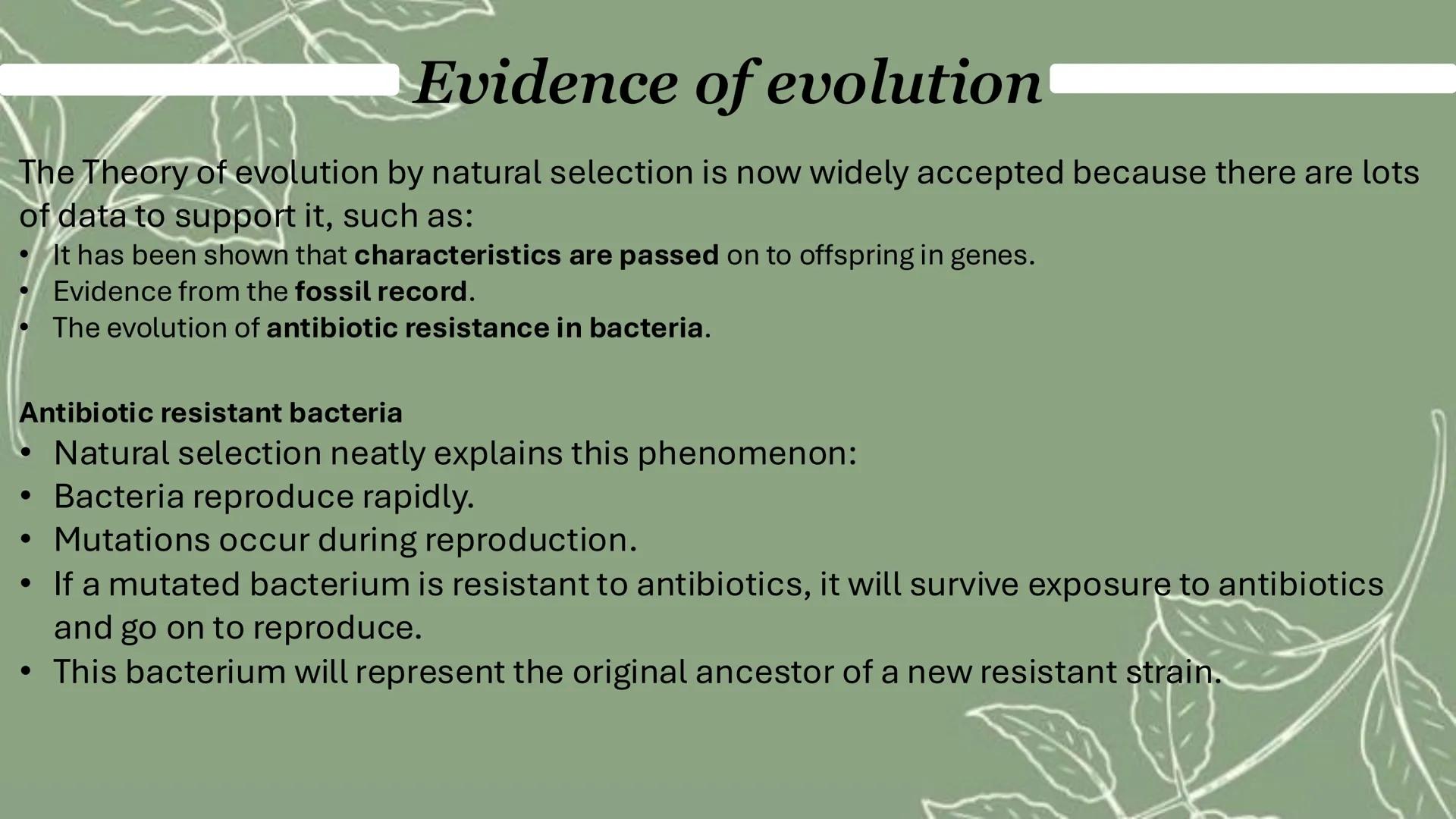# Evidence of evolution
The Theory of evolution by natural selection is now widely accepted because there are lots
of data to support it, s