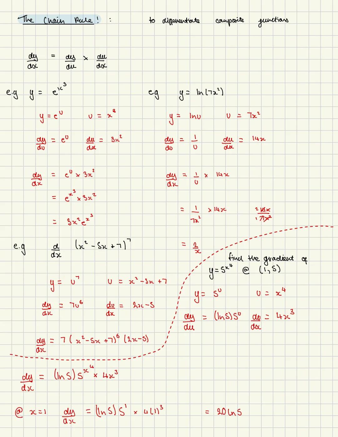 DIFFERENTIATON: fincing the graciout of a
furetion
Basics:
$\frac{dy}{dx}$= $x a^{x-1}$ y = $a^x$ 'times by the paver 1
then bring it down