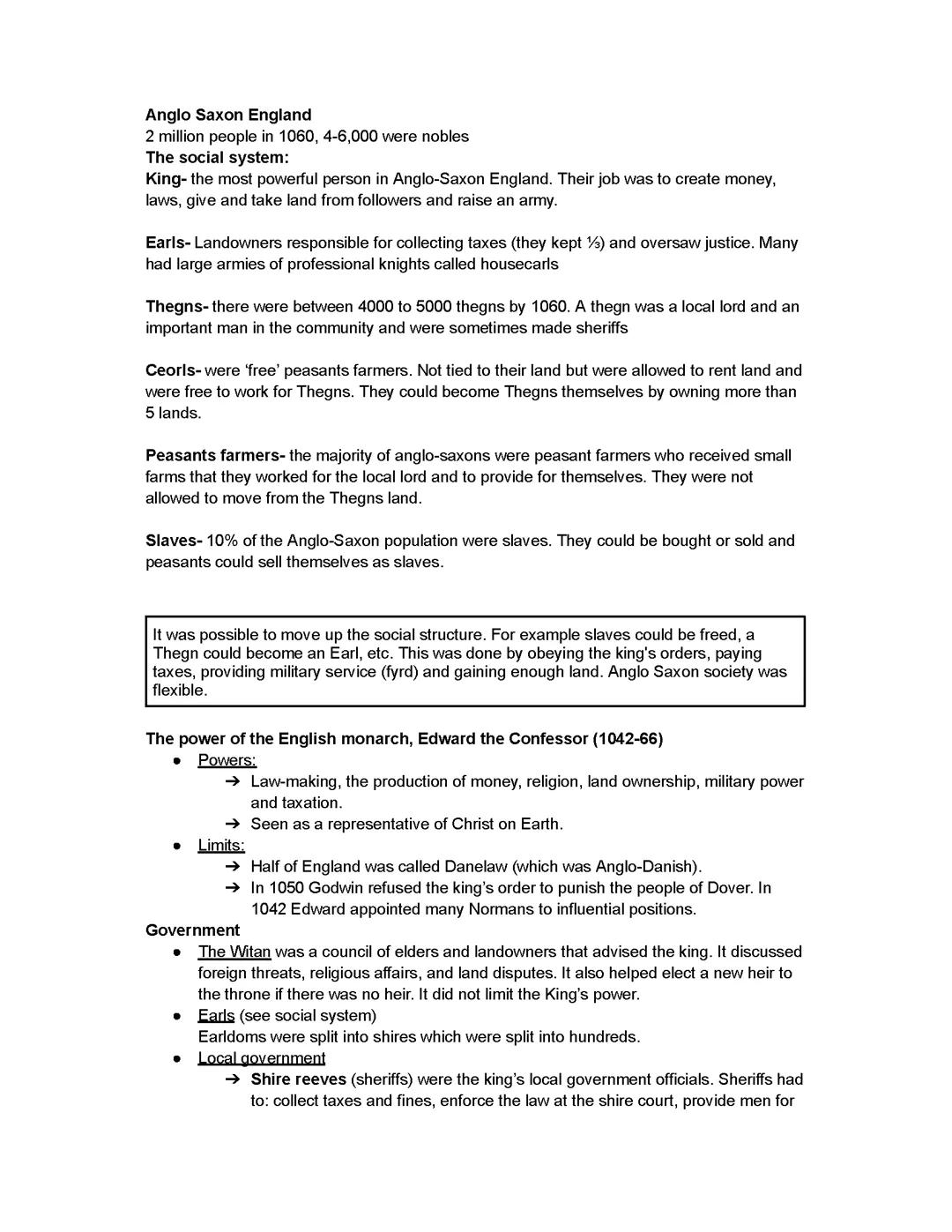 History Year 11 Anglo Saxons and Norman summary