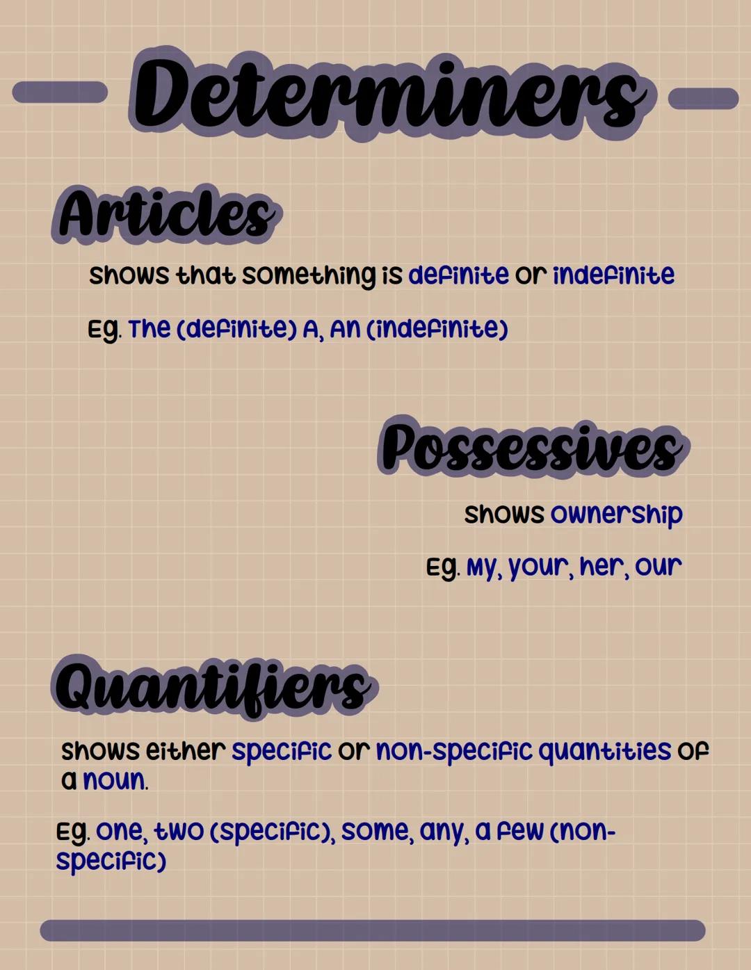 Verbs
Mental verbs
showing internal processes such as thinking
Eg. Think, believe, wish
Verbal verbs
snow external processes of communicatin