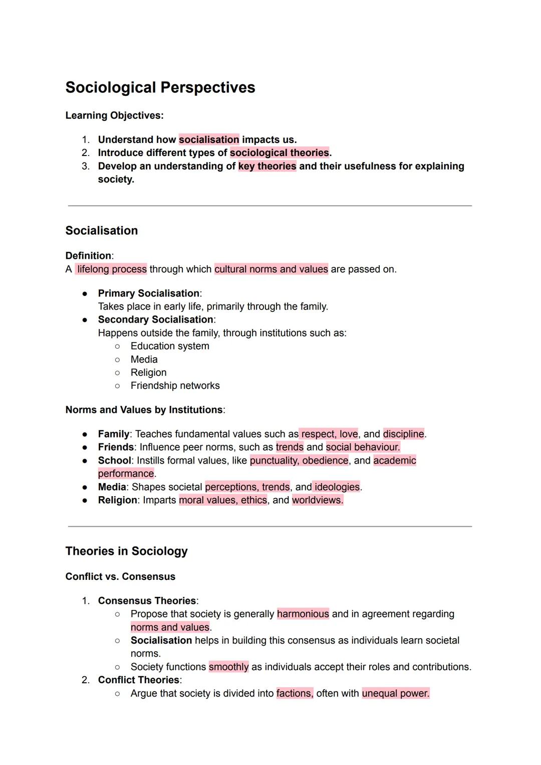 Sociological Perspectives
Learning Objectives:
1. Understand how socialisation impacts us.
2. Introduce different types of sociological theo