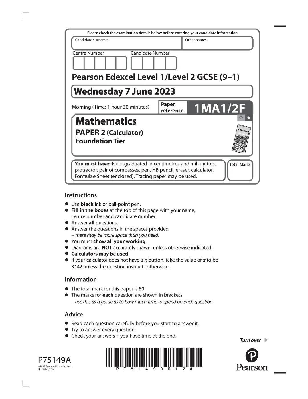 Edexcel pastpaper foundation