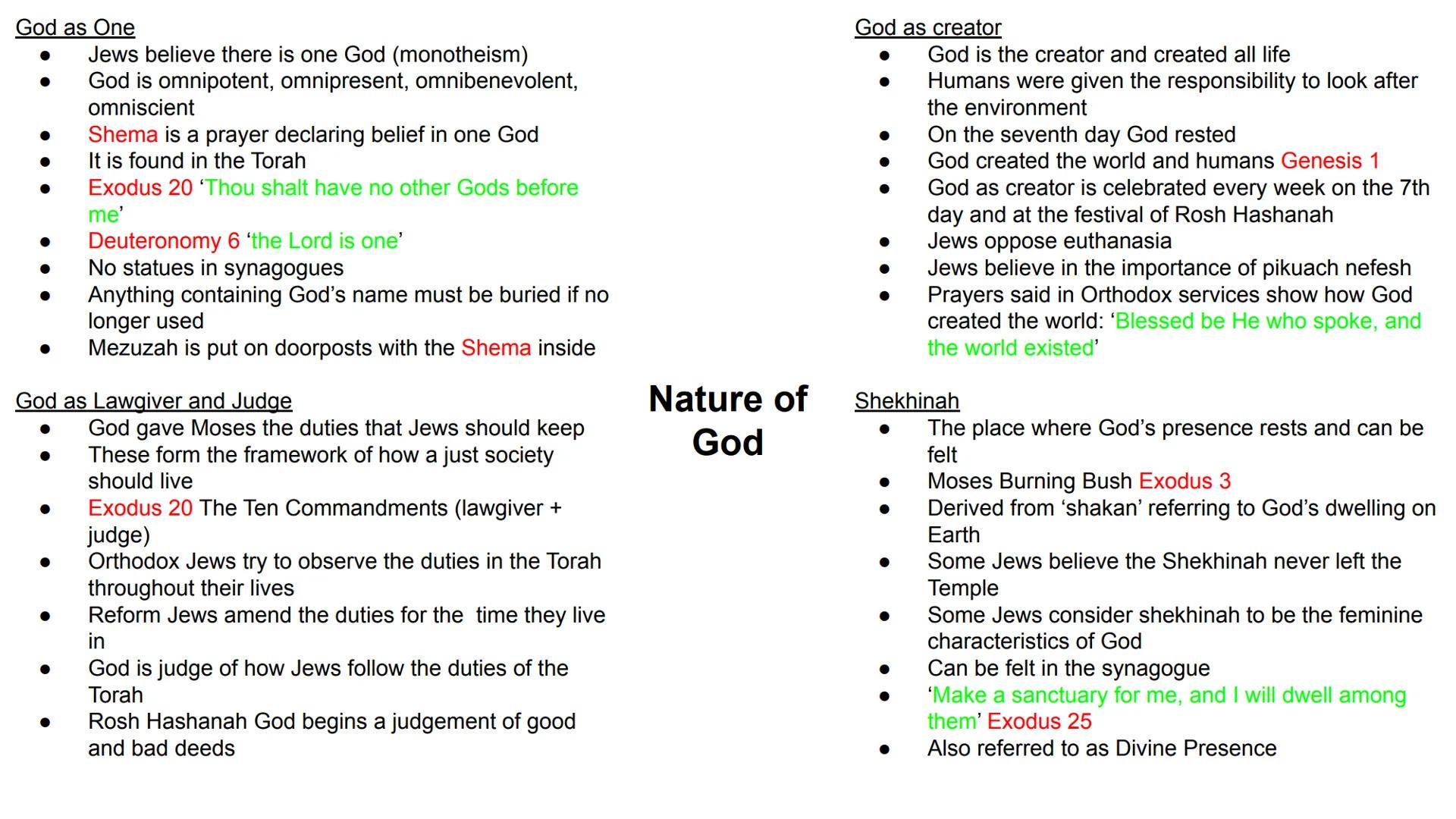 # 3.1 Belief and teachings God as One
• Jews believe there is one God (monotheism)
• God is omnipotent, omnipresent, omnibenevolent, omnisc