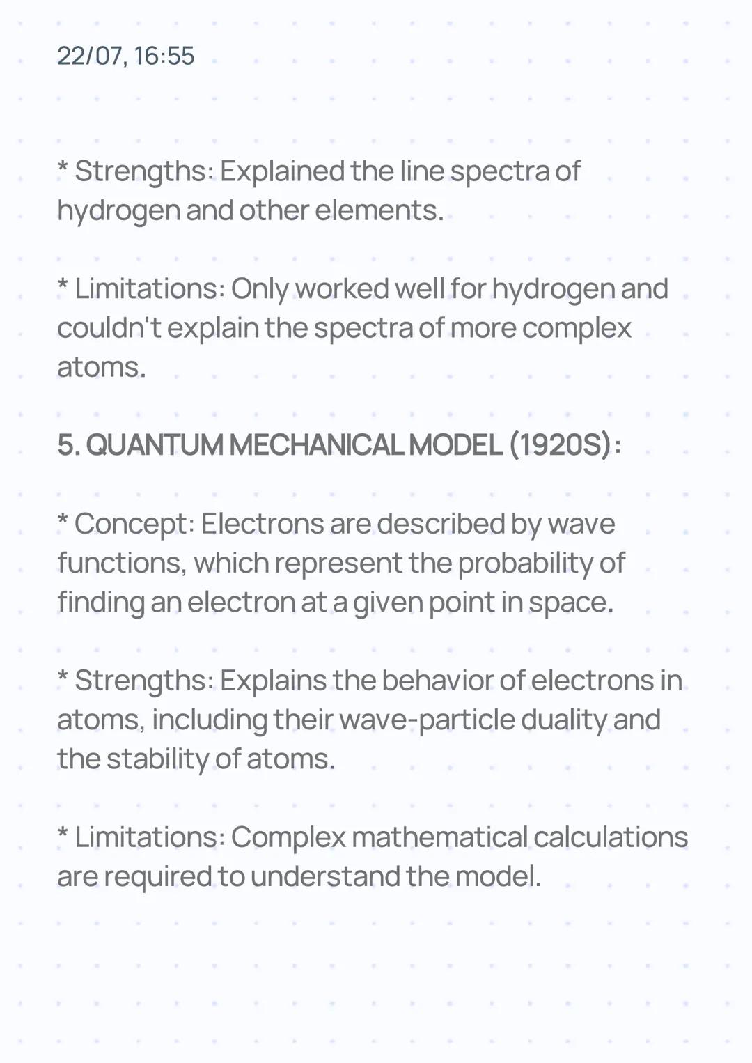 22/07, 16:55
MODELS OF ATOMS
1. DALTON'S ATOMIC MODEL (1803):
* Concept: Atoms are indivisible, solid spheres.
*
Strengths: Explained the la