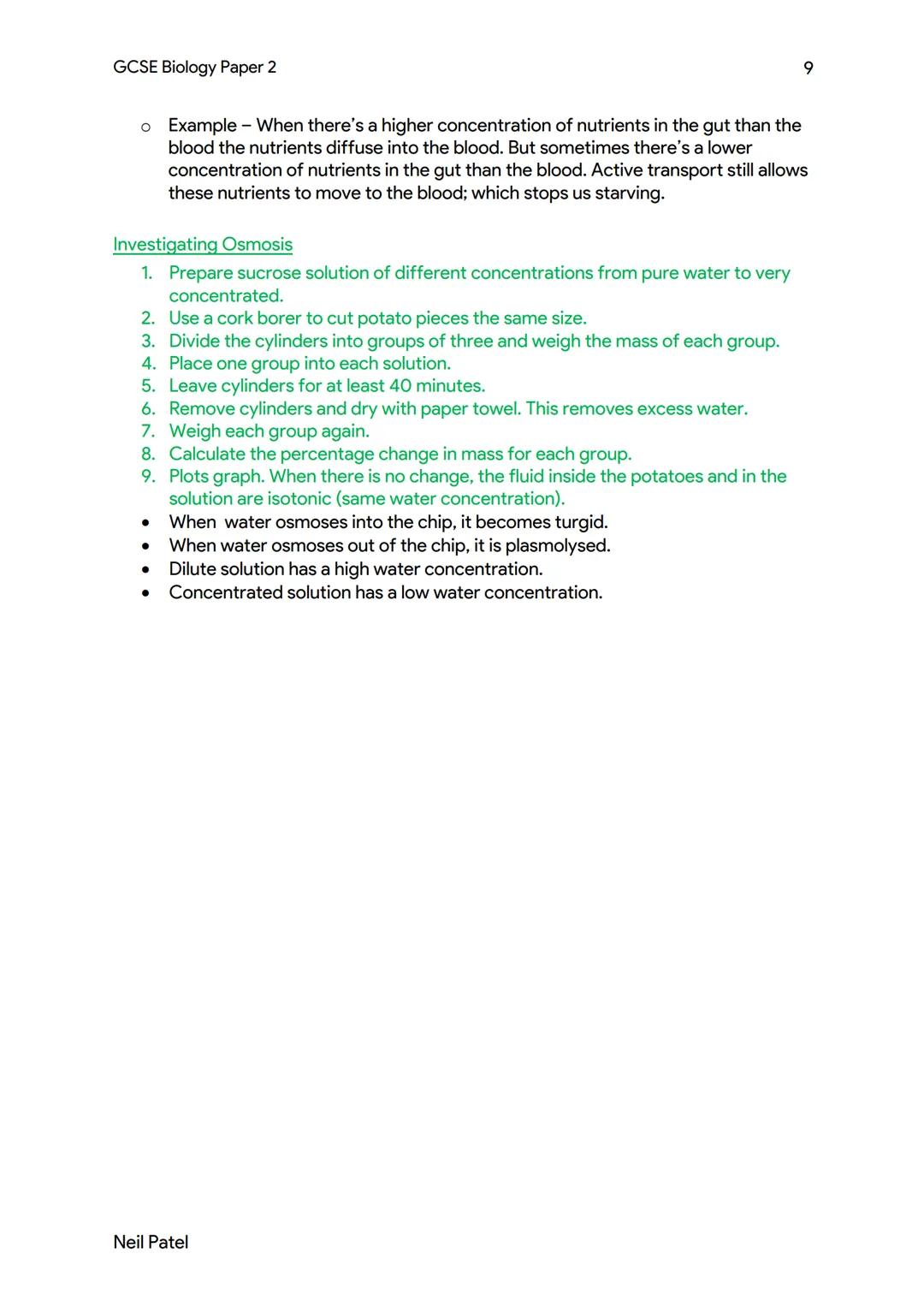 EDEXCEL 9-1 GCSE BIOLOGY PAPER
2 REVISION NOTES
Neil Patel GCSE Biology Paper 2
Key Concepts in Biology
Cells
Criteria-
Movement
Respiration