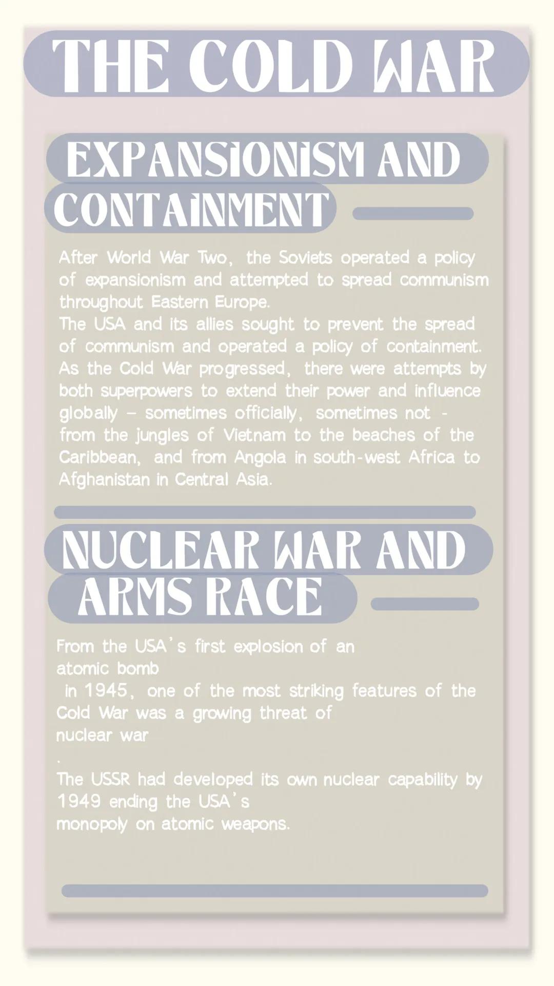 # THE COLD WAR
## CONFLICT AND
## TENSION
The tension between the two
superpowers, the United States of
America (USA) and the
Soviet Union
