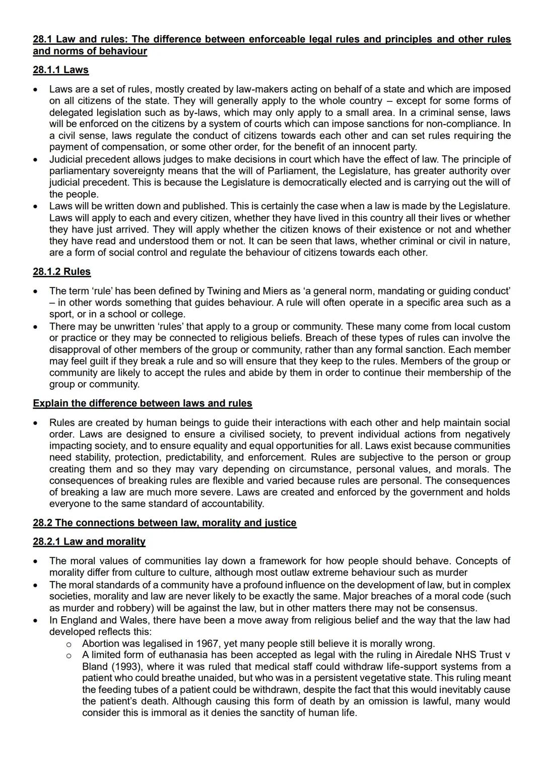 # 28.1 Law and rules: The difference between enforceable legal rules and principles and other rules
and norms of behaviour
## 28.1.1 Laws