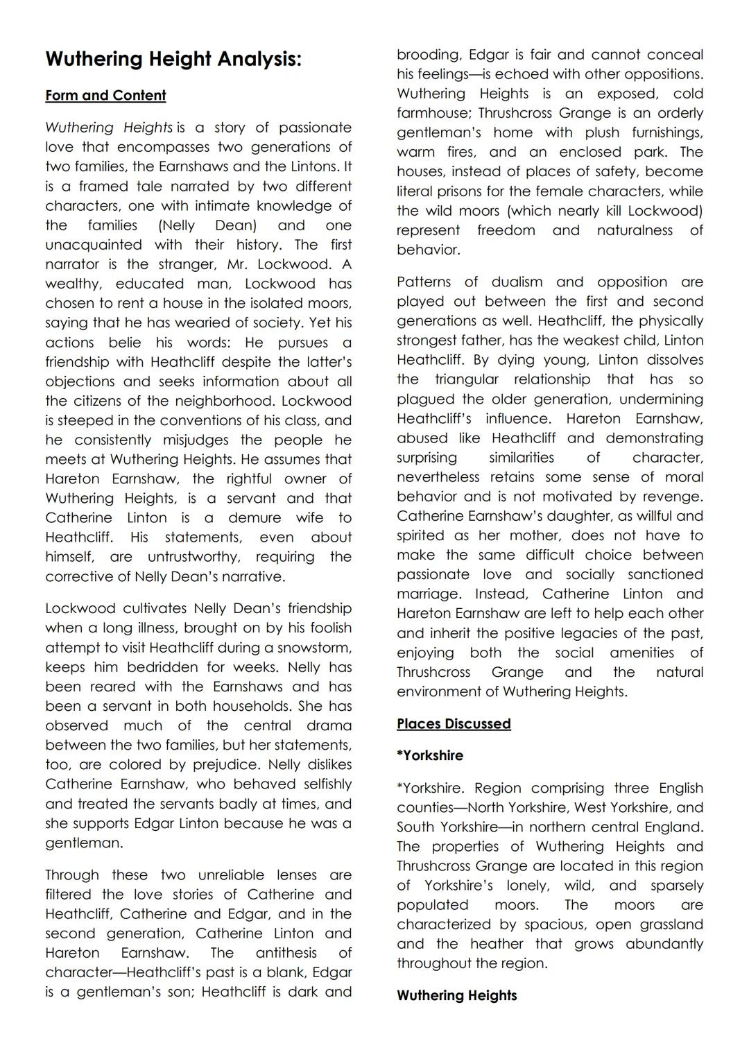 # Wuthering Height Analysis:
Form and Content
Wuthering Heights is a story of passionate
love that encompasses two generations of
two fami