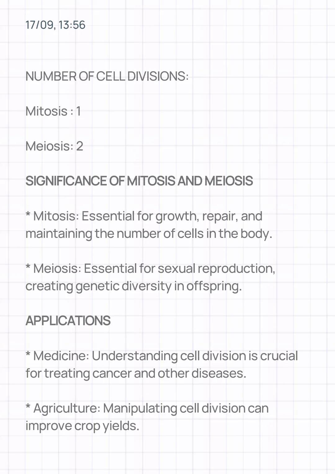 17/09, 13:56
MITOSIS AND MEIOSIS
INTRODUCTION
*Cell division: The process by which cells
reproduce, essential for growth, repair, and
develo
