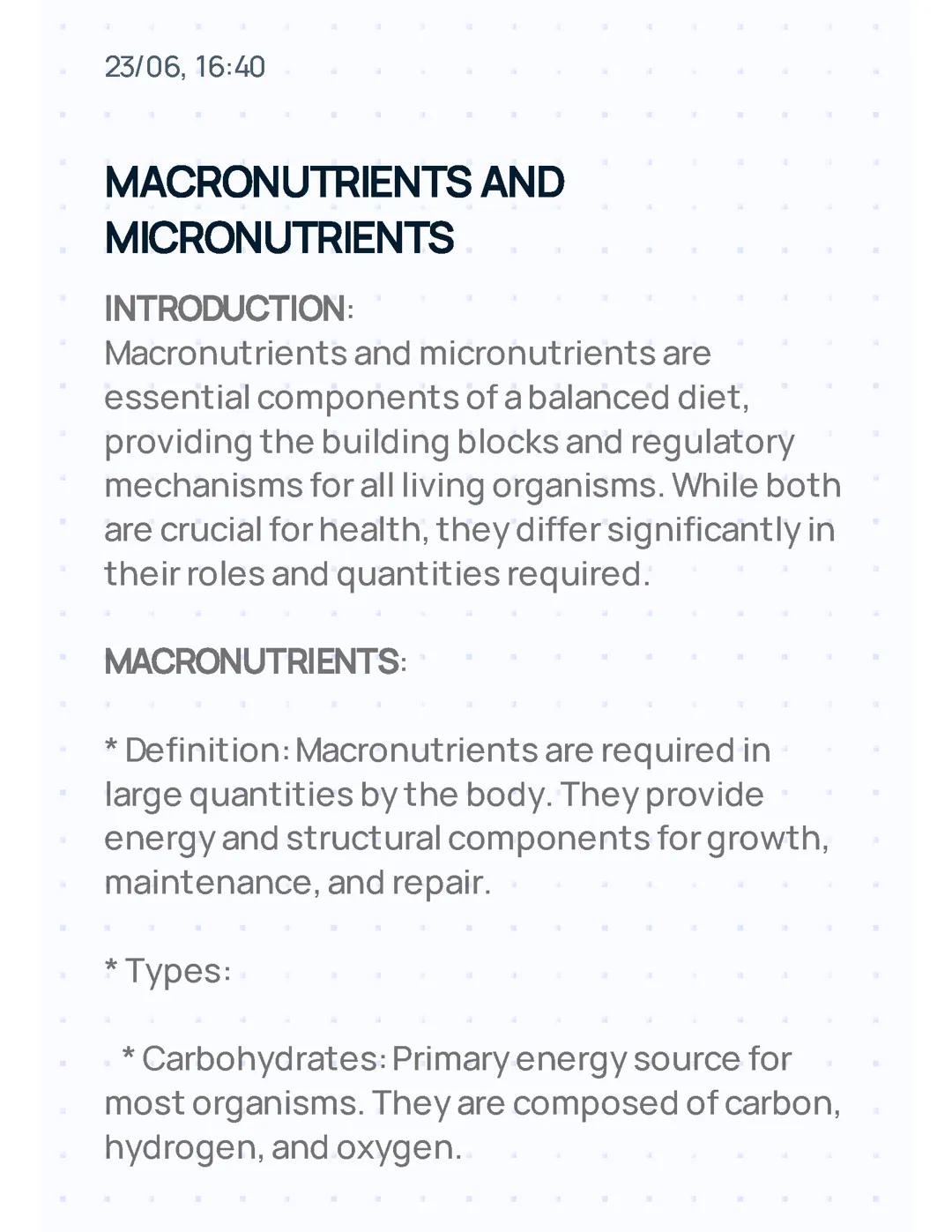 Macronutrients and Micronutrients
