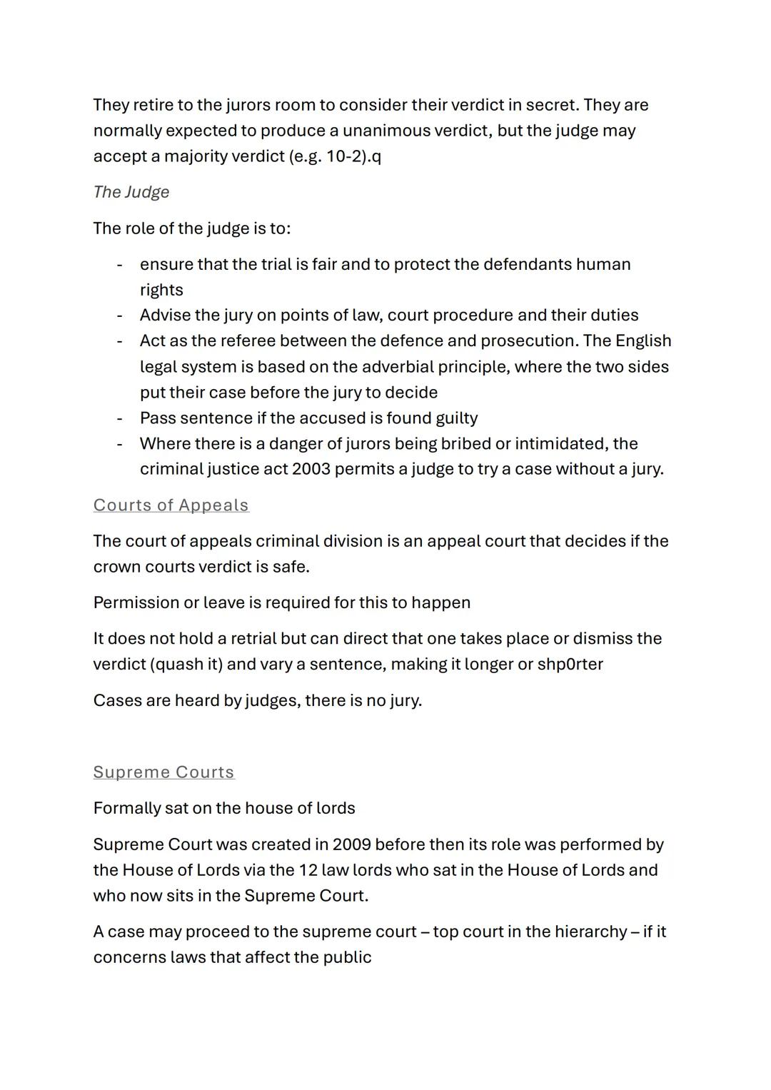 # AC2.2- Describe Trial Processes
No link to brief
4 marks
20 minutes
No case studies
Types of crime
Indictable cases a re tried in a