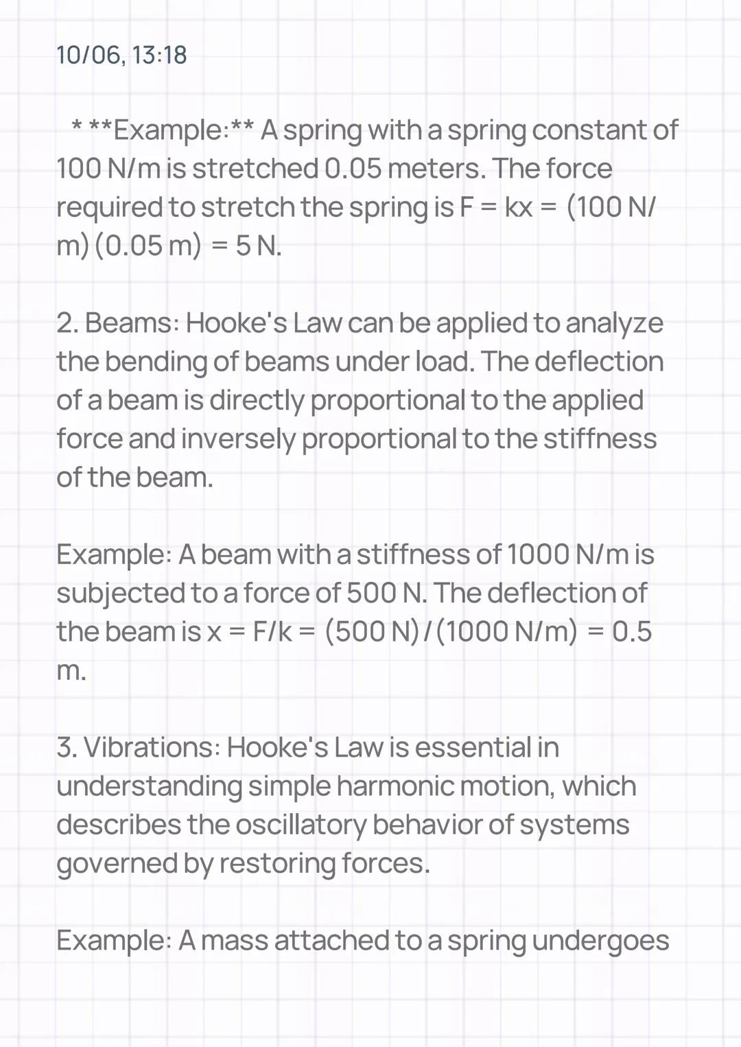 10/06, 13:18
ELASTICITY: HOOKE'S LAW
INTRODUCTION:
Hooke's Law describes the elastic behavior of
materials. It states that the force requi