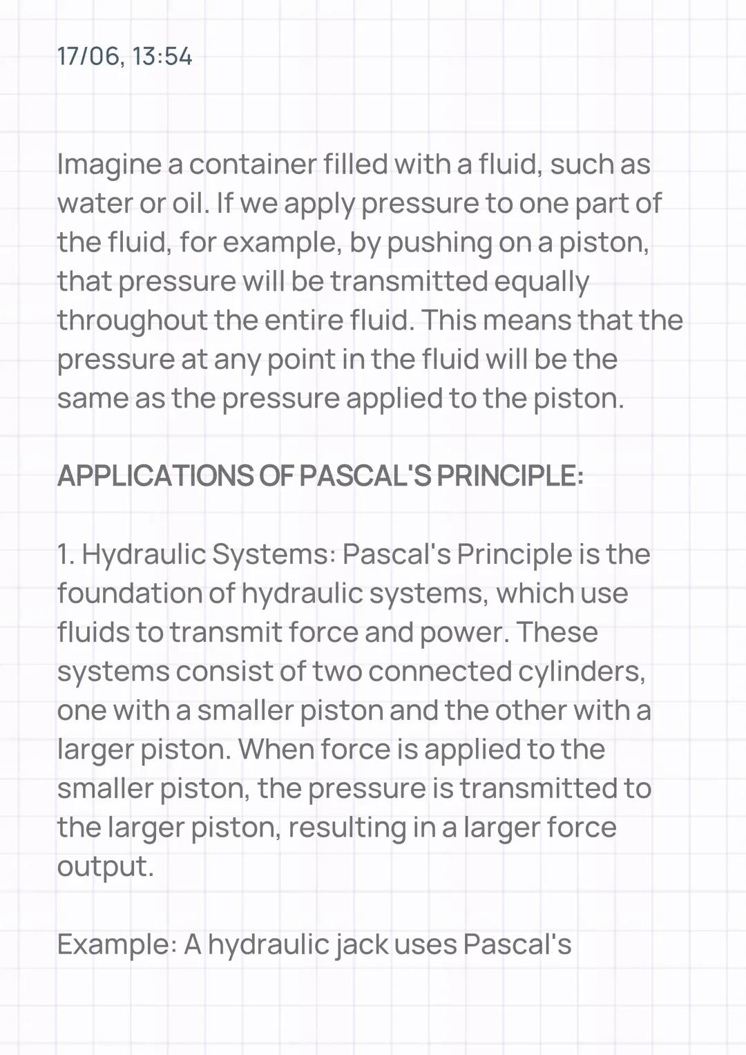 17/06, 13:54
# PRESSURE PART 2: PASCAL'S
## PRINCIPLE
INTRODUCTION:
Pascal's Principle, a fundamental concept in
fluid mechanics, describ