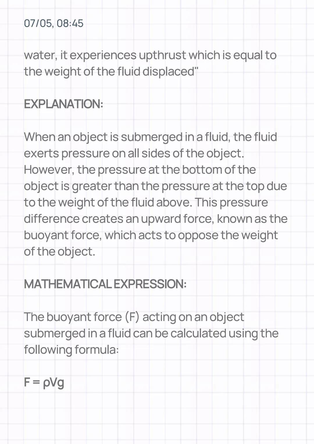 07/05, 08:45
PRESSURE PART 3: ARCHIMEDES'
PRINCIPLE
INTRODUCTION:
Archimedes' Principle, a fundamental concept in
fluid mechanics, explains