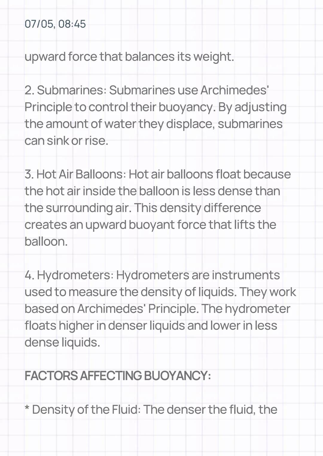 07/05, 08:45
PRESSURE PART 3: ARCHIMEDES'
PRINCIPLE
INTRODUCTION:
Archimedes' Principle, a fundamental concept in
fluid mechanics, explains