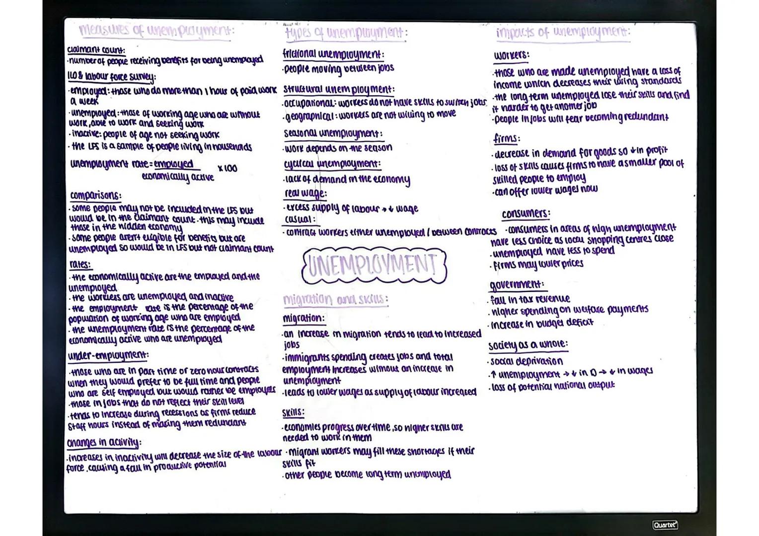 # measures of unemployment:
clalmant count:
- number of people receiving benefits for being unemployed
110 & labour force survey:
- employed