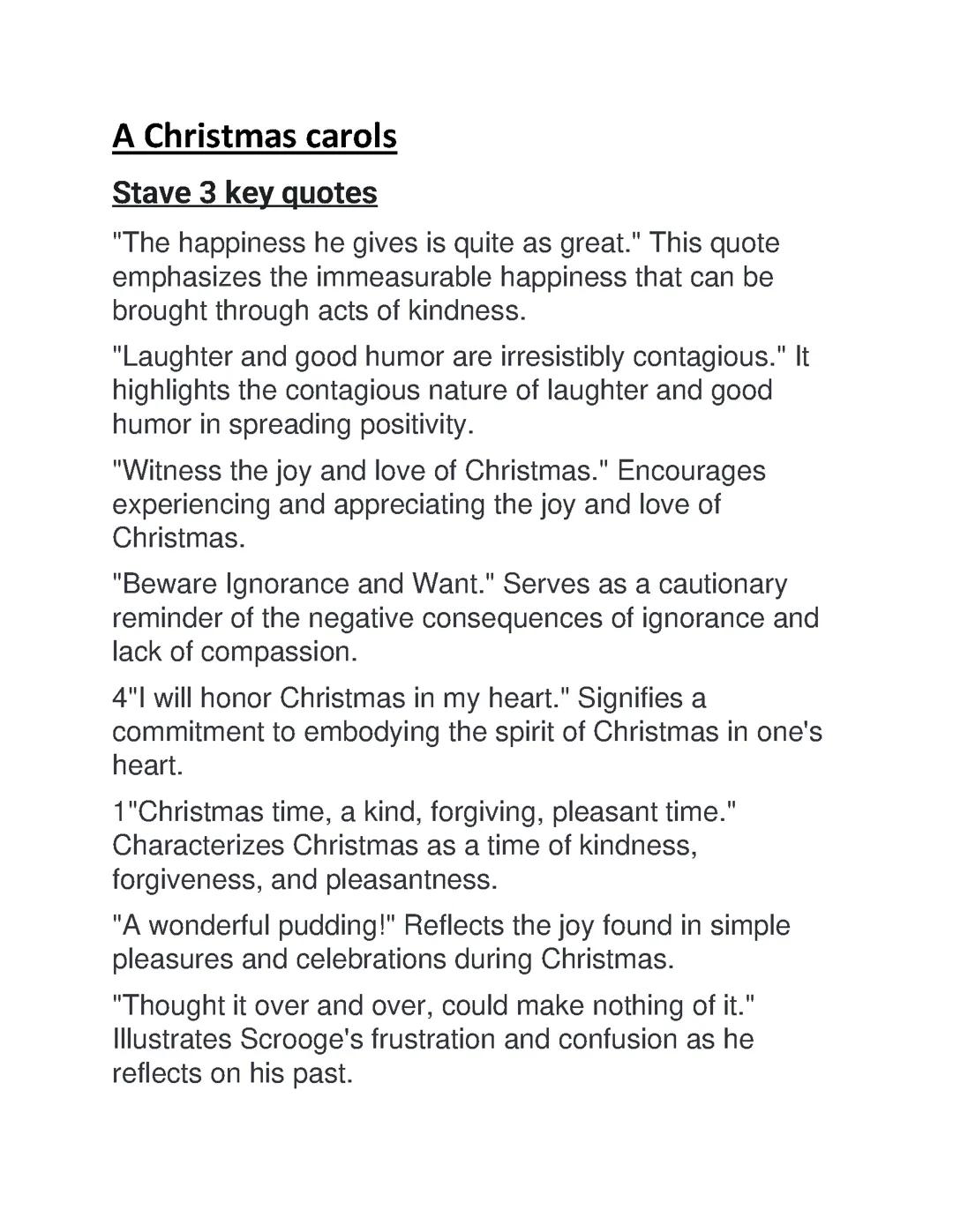 A Christmas carols - Stave 3 key quotes