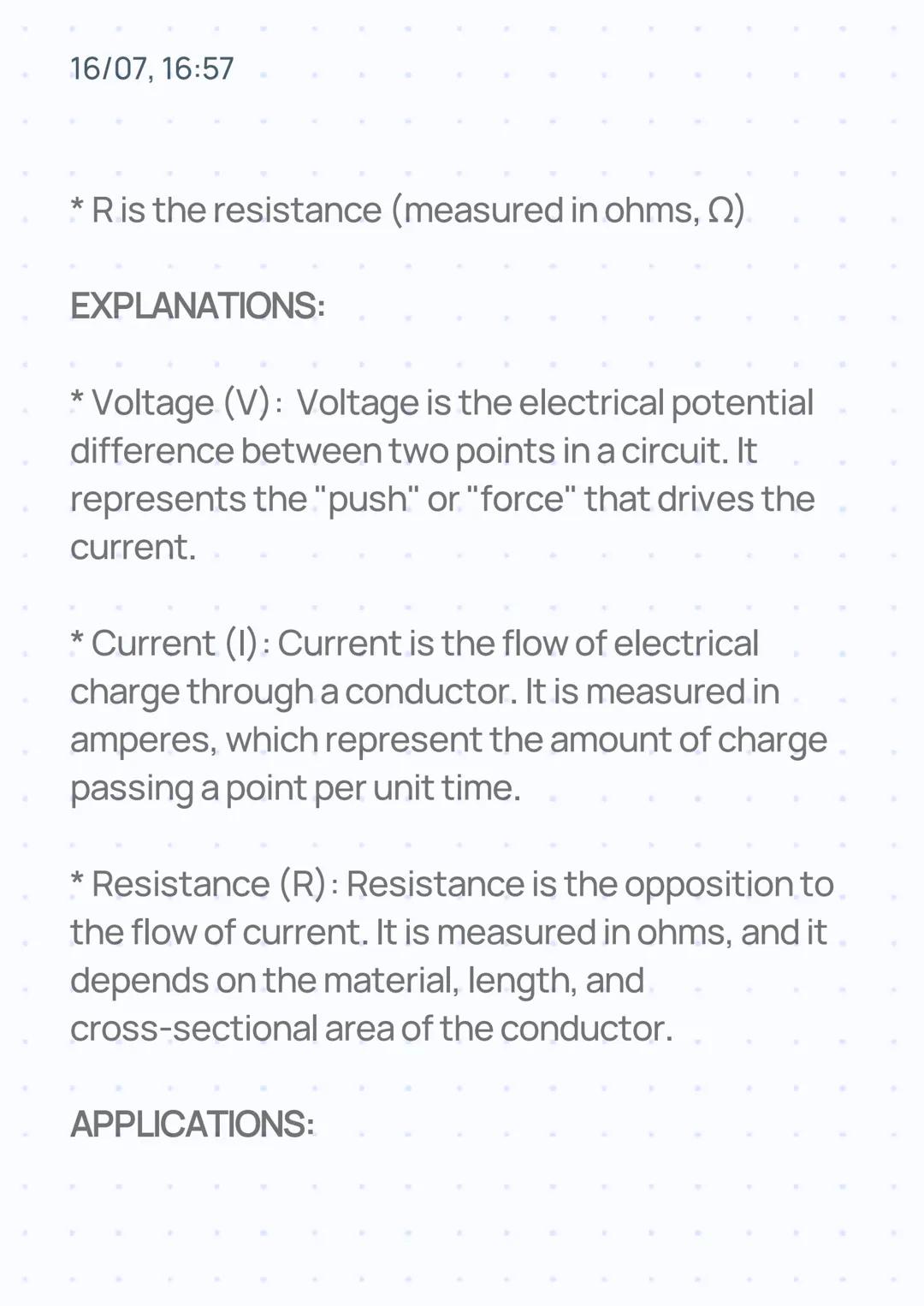 16/07, 16:57
OHM'S LAW
INTRODUCTION:
Ohm's Law is a fundamental principle in electrical
circuits, describing the relationship between
voltag