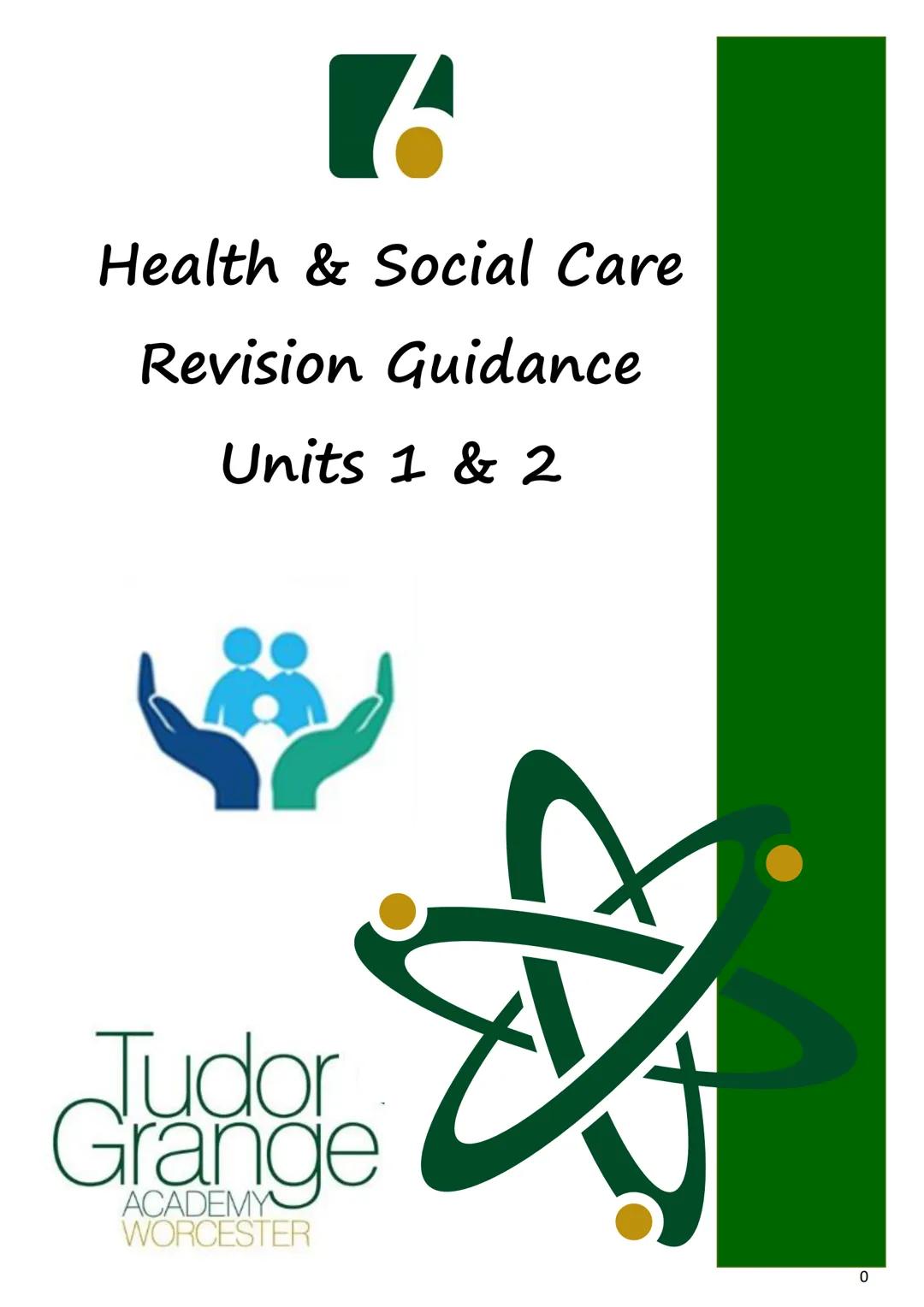 1 6
Health & Social Care
Revision Guidance
Units 1 & 2
Tudor
Grange
ACADEMY
WORCESTER
0 CONTENTS PAGE
Course details
Exam dates
Textbooks an