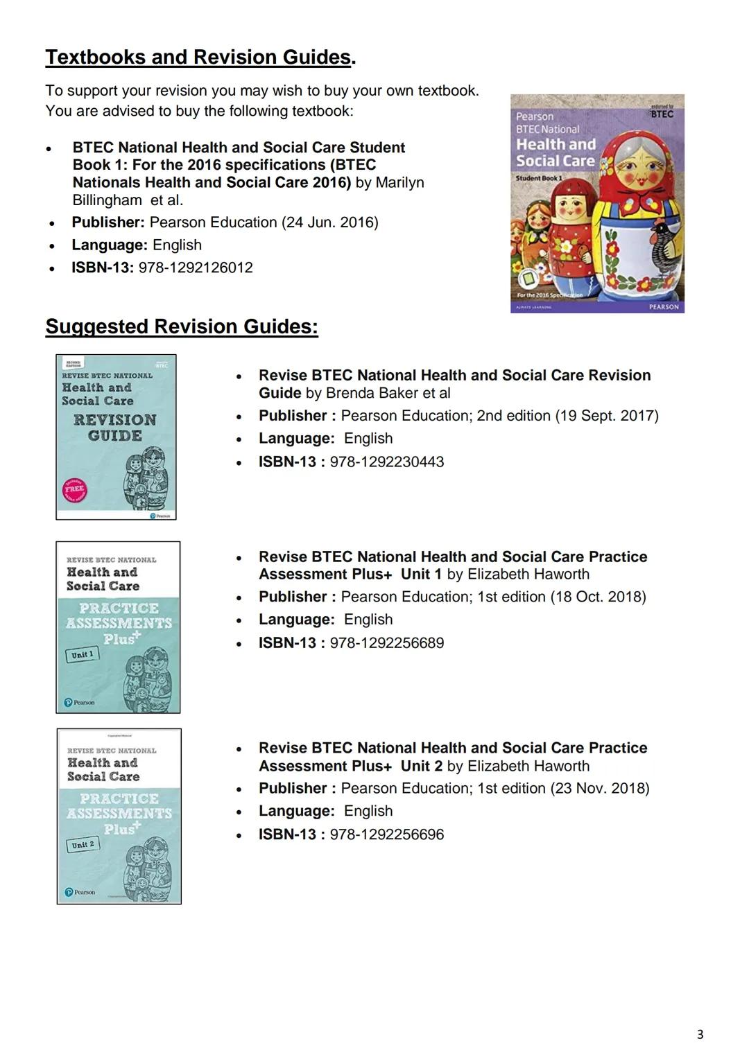 1 6
Health & Social Care
Revision Guidance
Units 1 & 2
Tudor
Grange
ACADEMY
WORCESTER
0 CONTENTS PAGE
Course details
Exam dates
Textbooks an