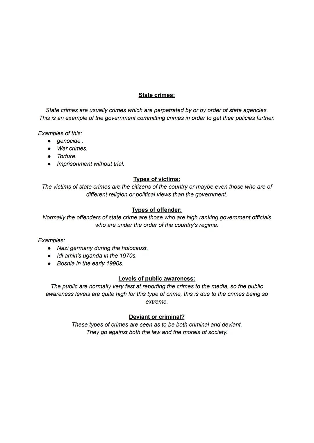 White collar crime:
The type of offence:
Usually non violent crimes, these are usually committed in commercial situations in order to
get f