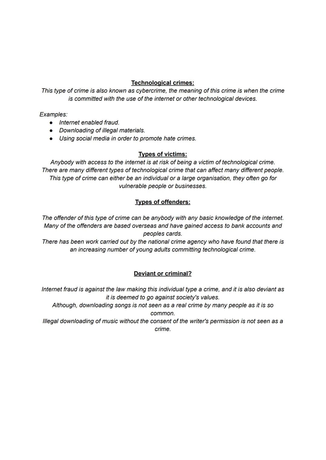 White collar crime:
The type of offence:
Usually non violent crimes, these are usually committed in commercial situations in order to
get f