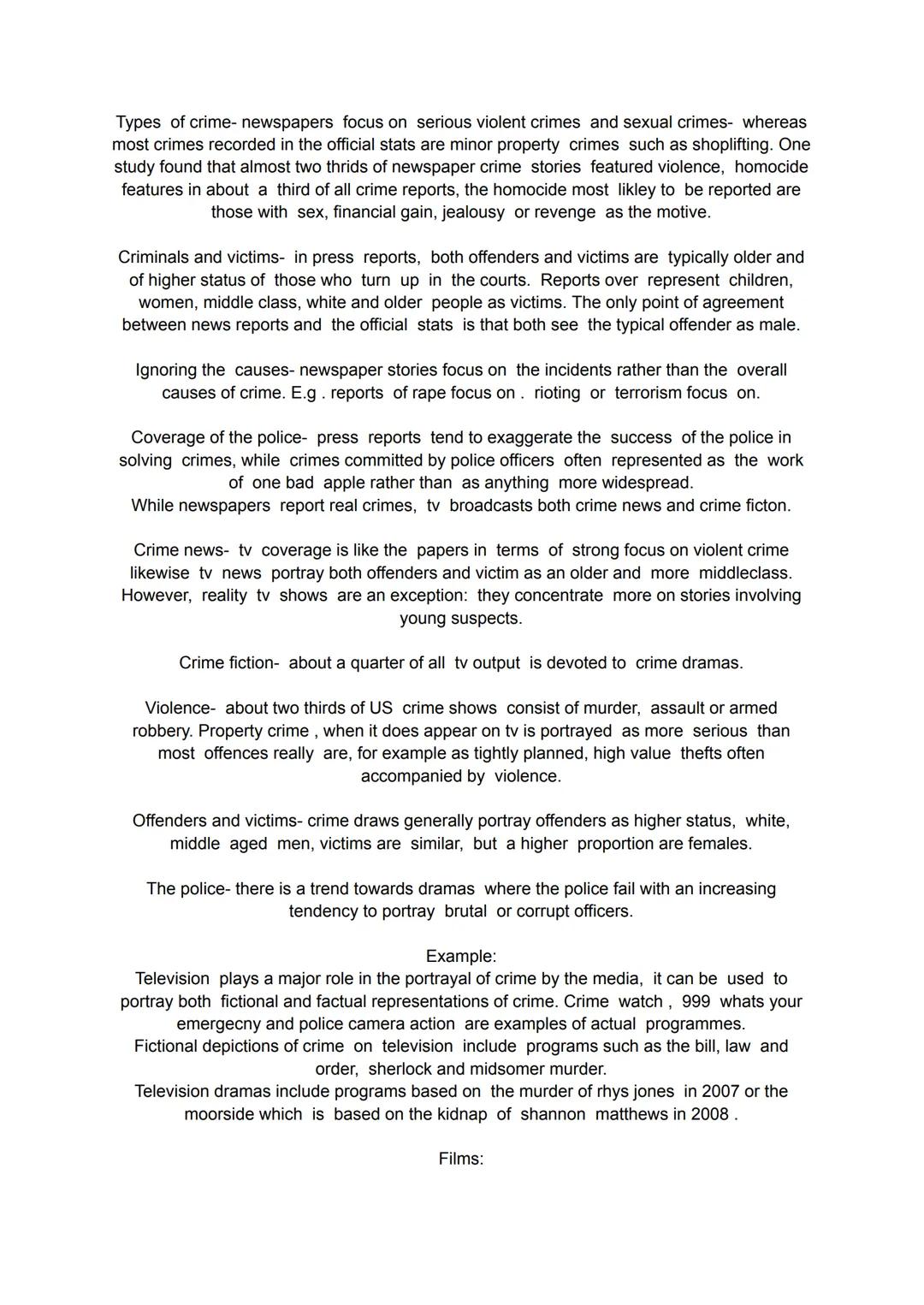 •
Ac 1.4
Describe the media representation of crime:
Key terms:
Tabloid: popular press, small pages, many pictures, short stories, e.g the s